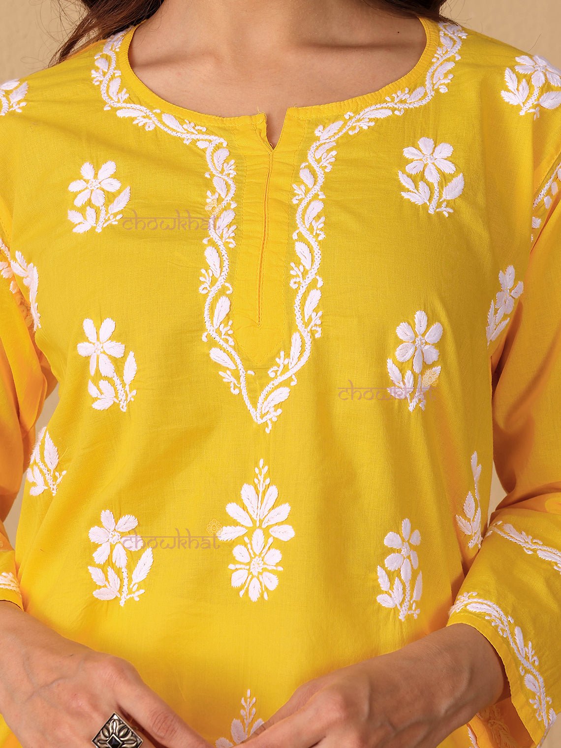 Raha Cotton Straight Short Chikankari Kurti - Chowkhat Lifestyle