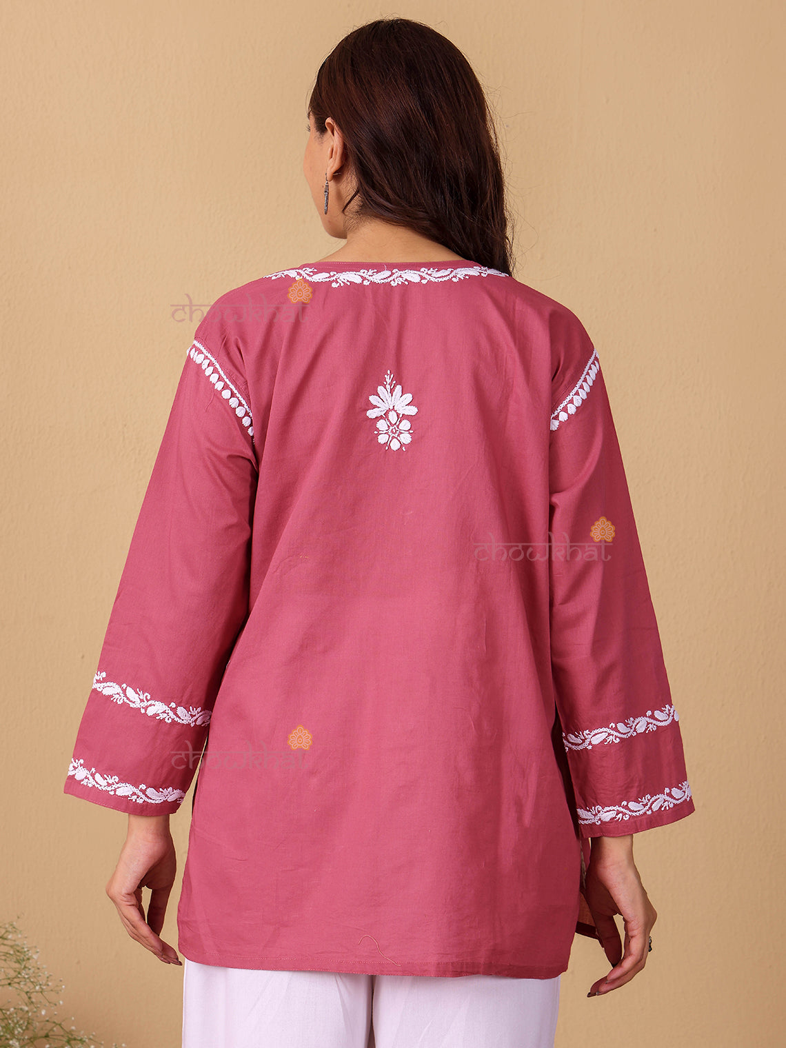 Raha Cotton Straight Short Chikankari Kurti