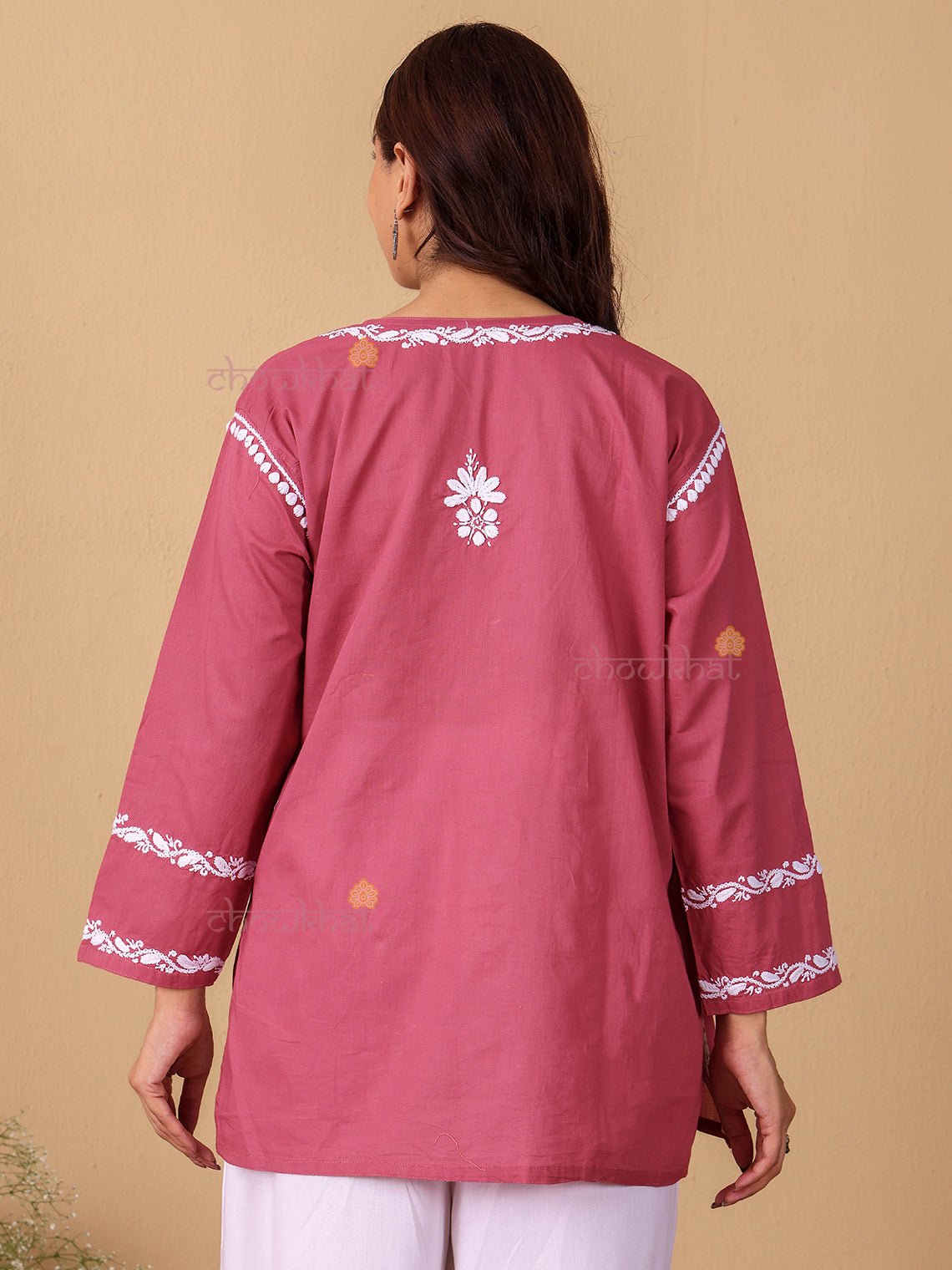 Raha Cotton Straight Short Chikankari Kurti - Chowkhat Lifestyle