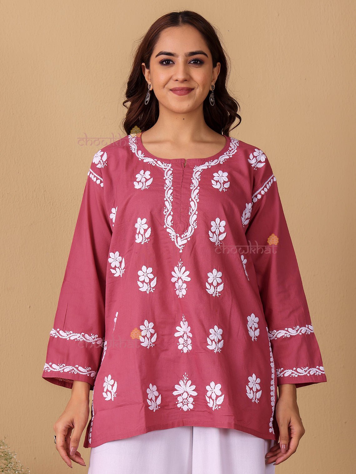 Raha Cotton Straight Short Chikankari Kurti - Chowkhat Lifestyle