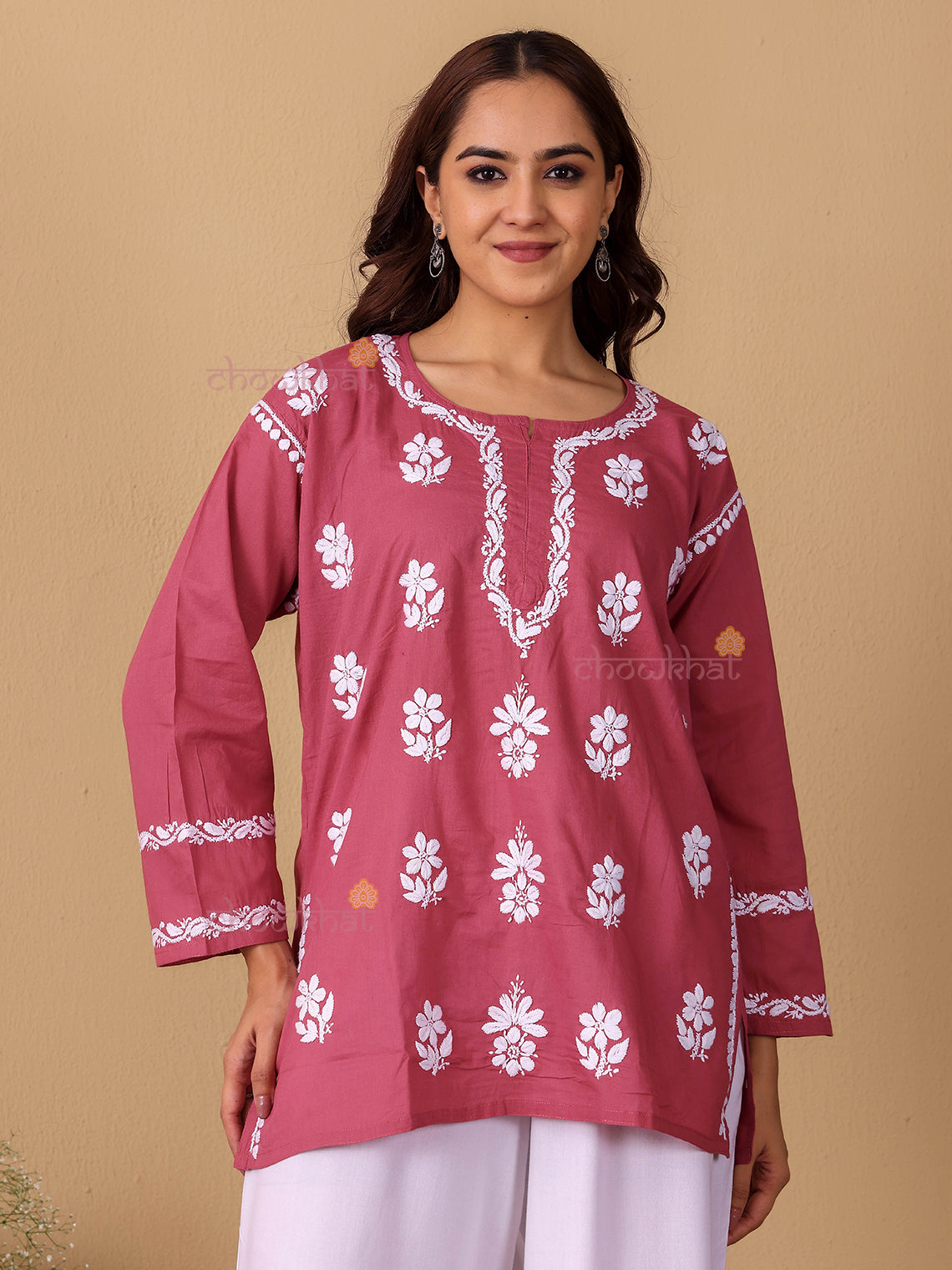 Raha Cotton Straight Short Chikankari Kurti