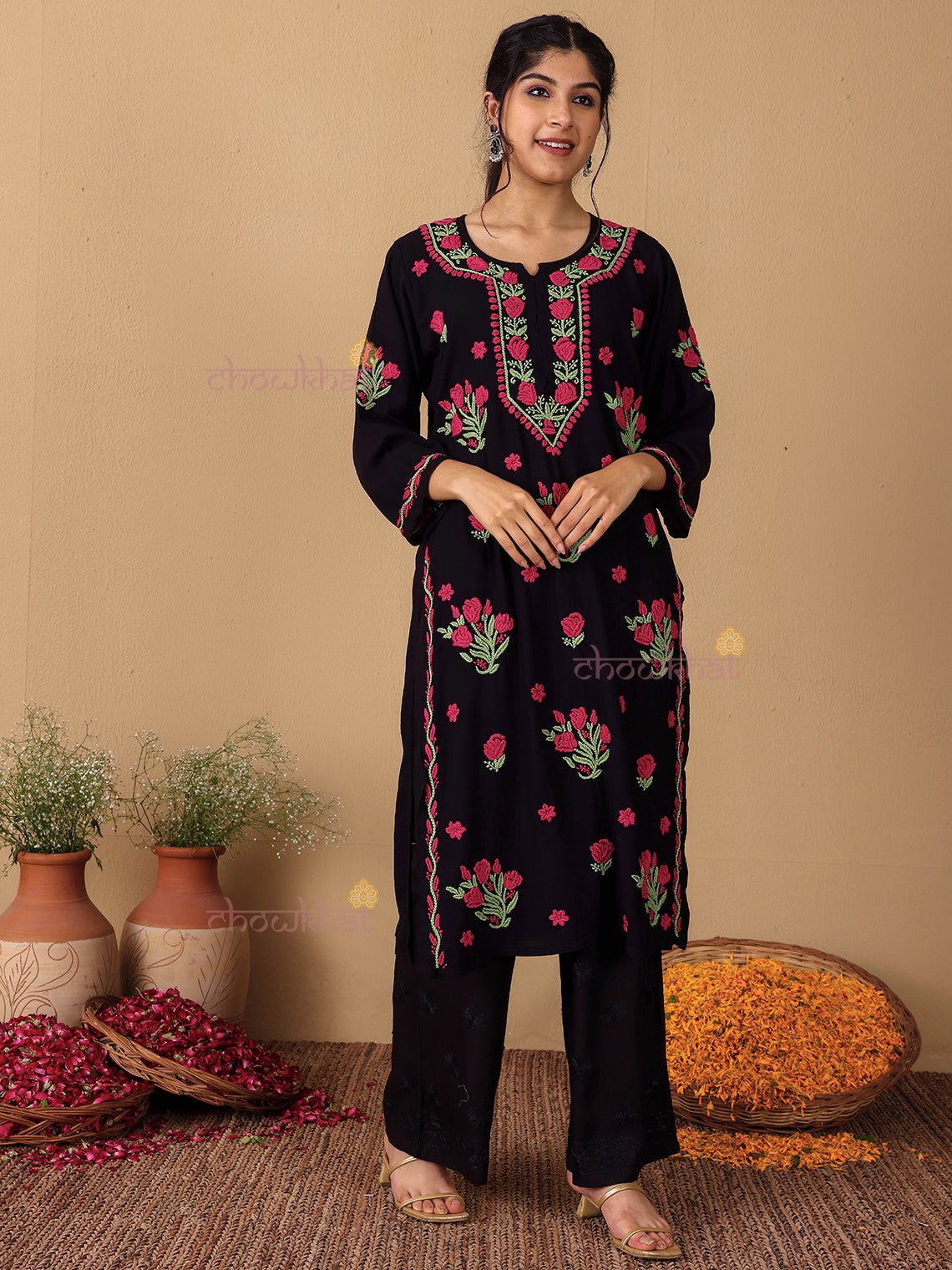 Ramya Rayon Straight Multi Color Chikankari Kurti - Chowkhat Lifestyle