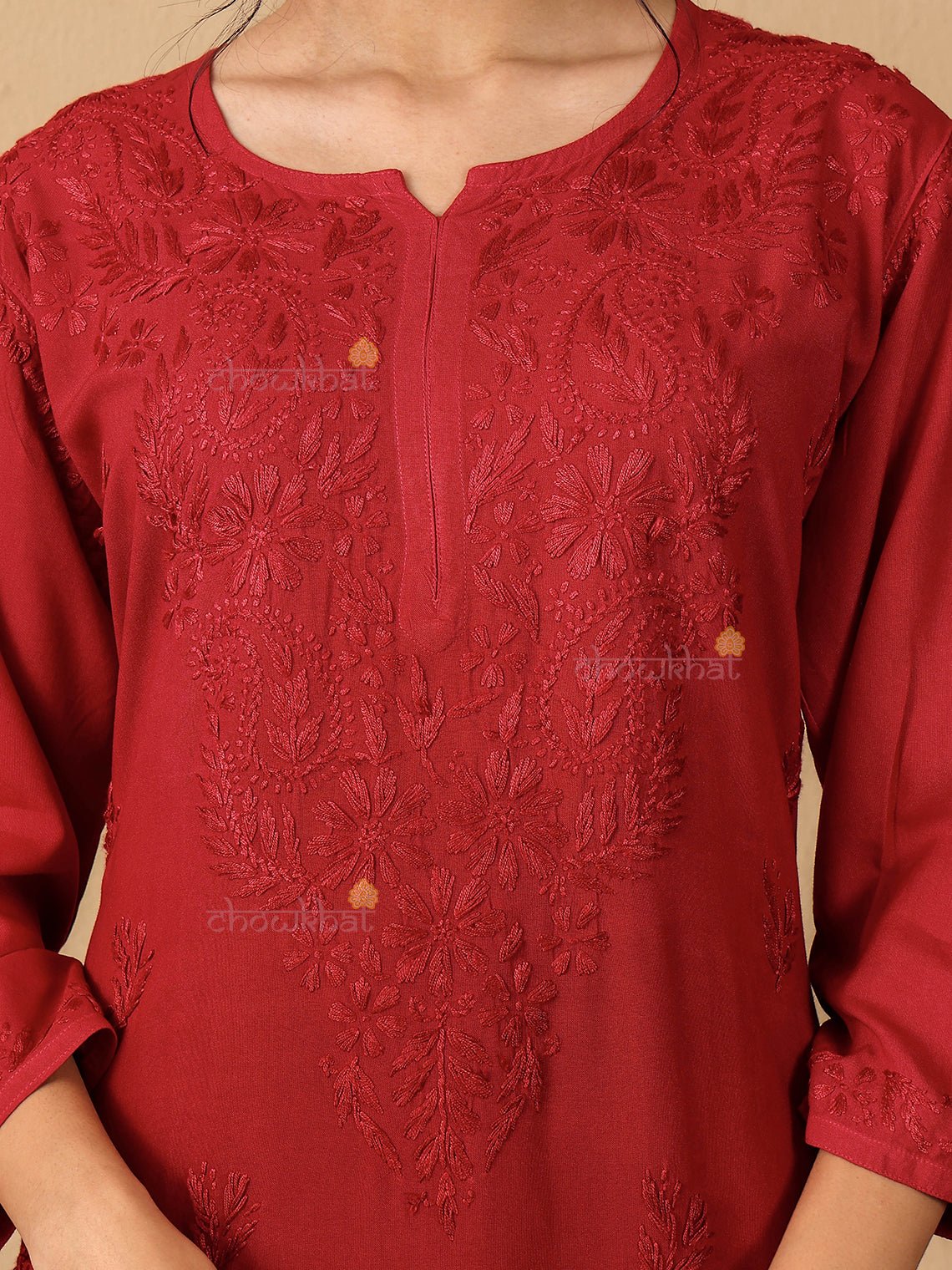 Meher Rayon Straight Long Chikankari Kurti - Chowkhat Lifestyle