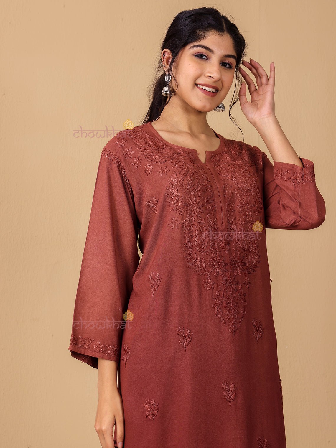 Meher Rayon Straight Long Chikankari Kurti - Chowkhat Lifestyle