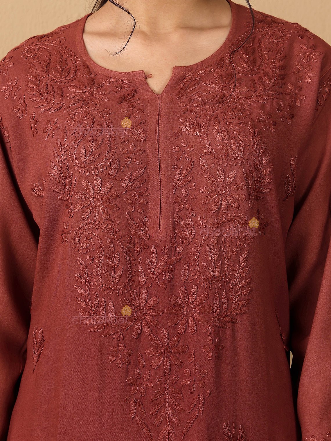 Meher Rayon Straight Long Chikankari Kurti - Chowkhat Lifestyle