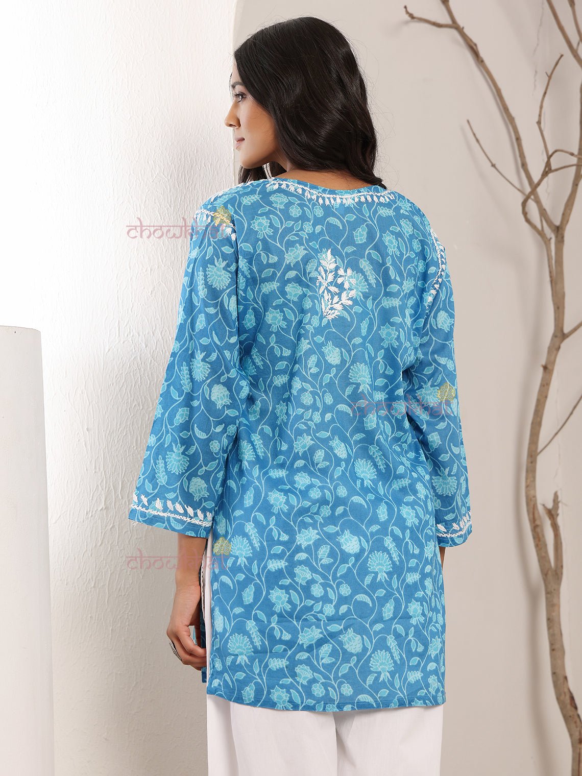 Reva Mul Cotton Short Chikankari Kurti - Chowkhat Lifestyle