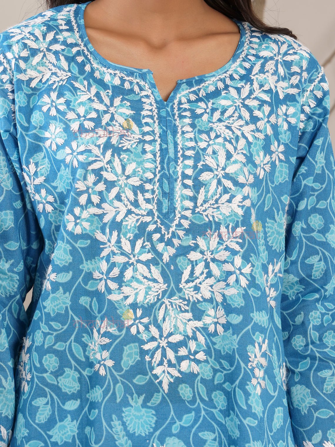 Reva Mul Cotton Short Chikankari Kurti - Chowkhat Lifestyle