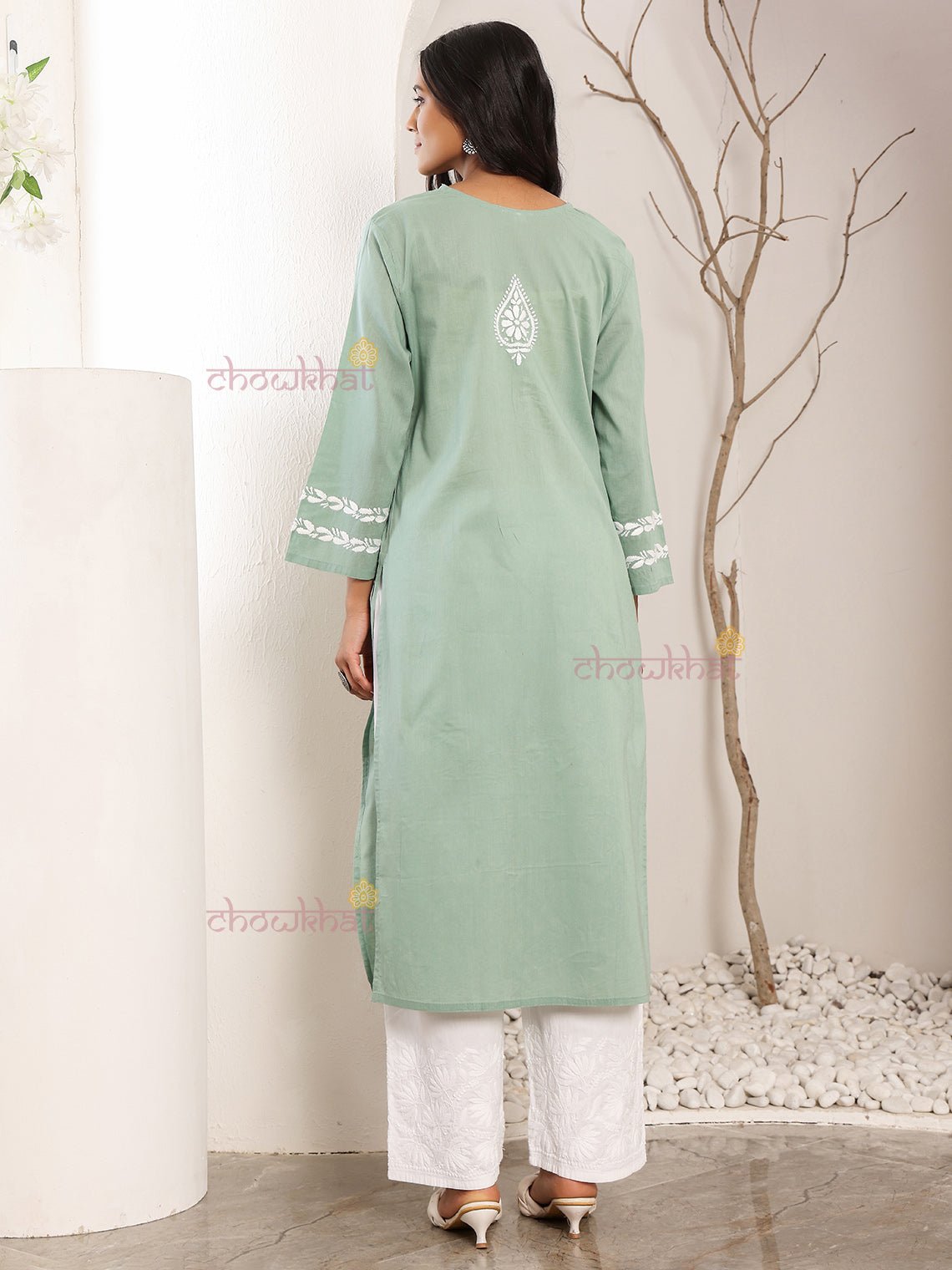 Ayra Cotton Straight Hand Embroidered Chikankari Kurti - Chowkhat Lifestyle