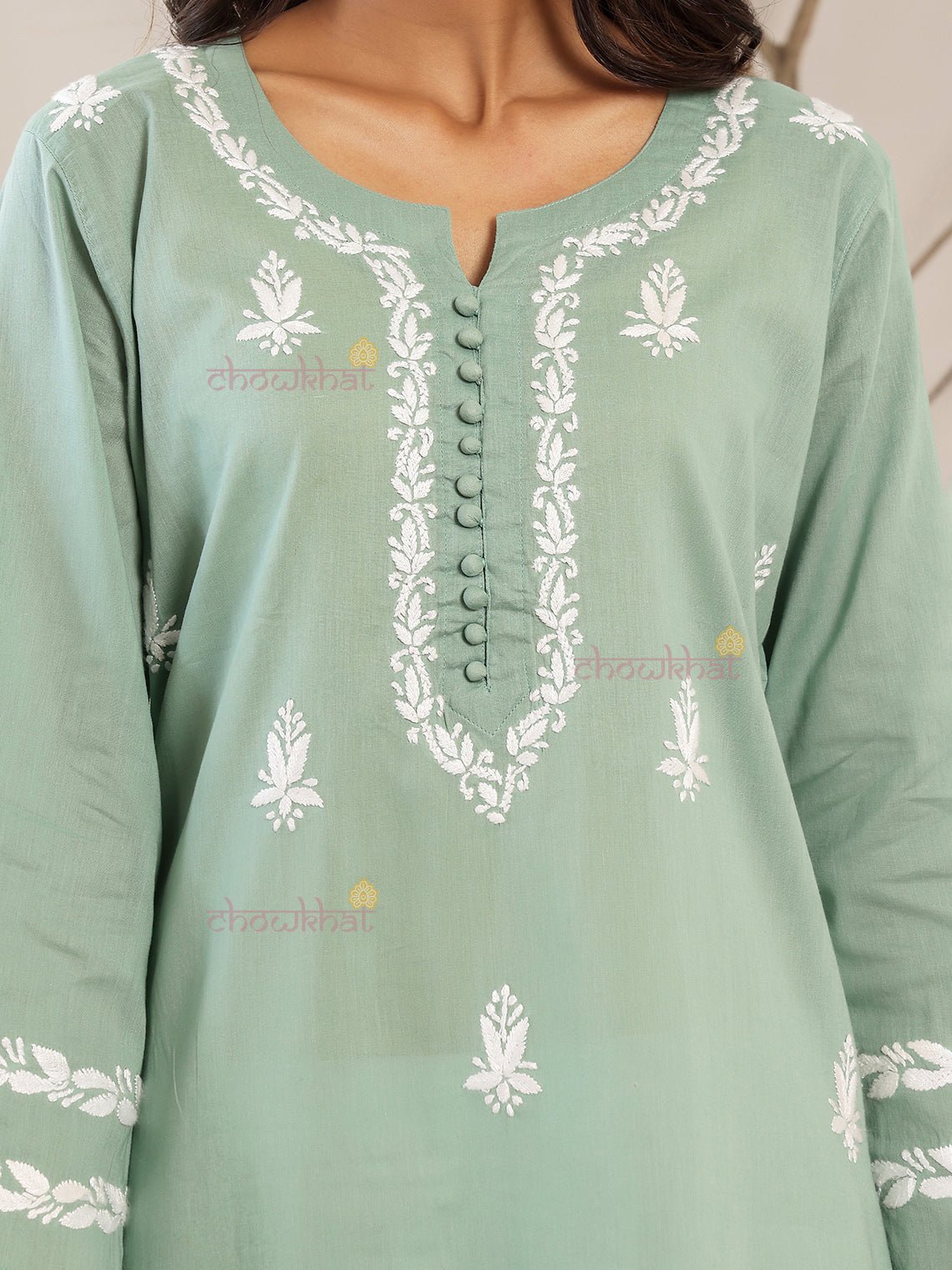 Ayra Cotton Straight Hand Embroidered Chikankari Kurti - Chowkhat Lifestyle