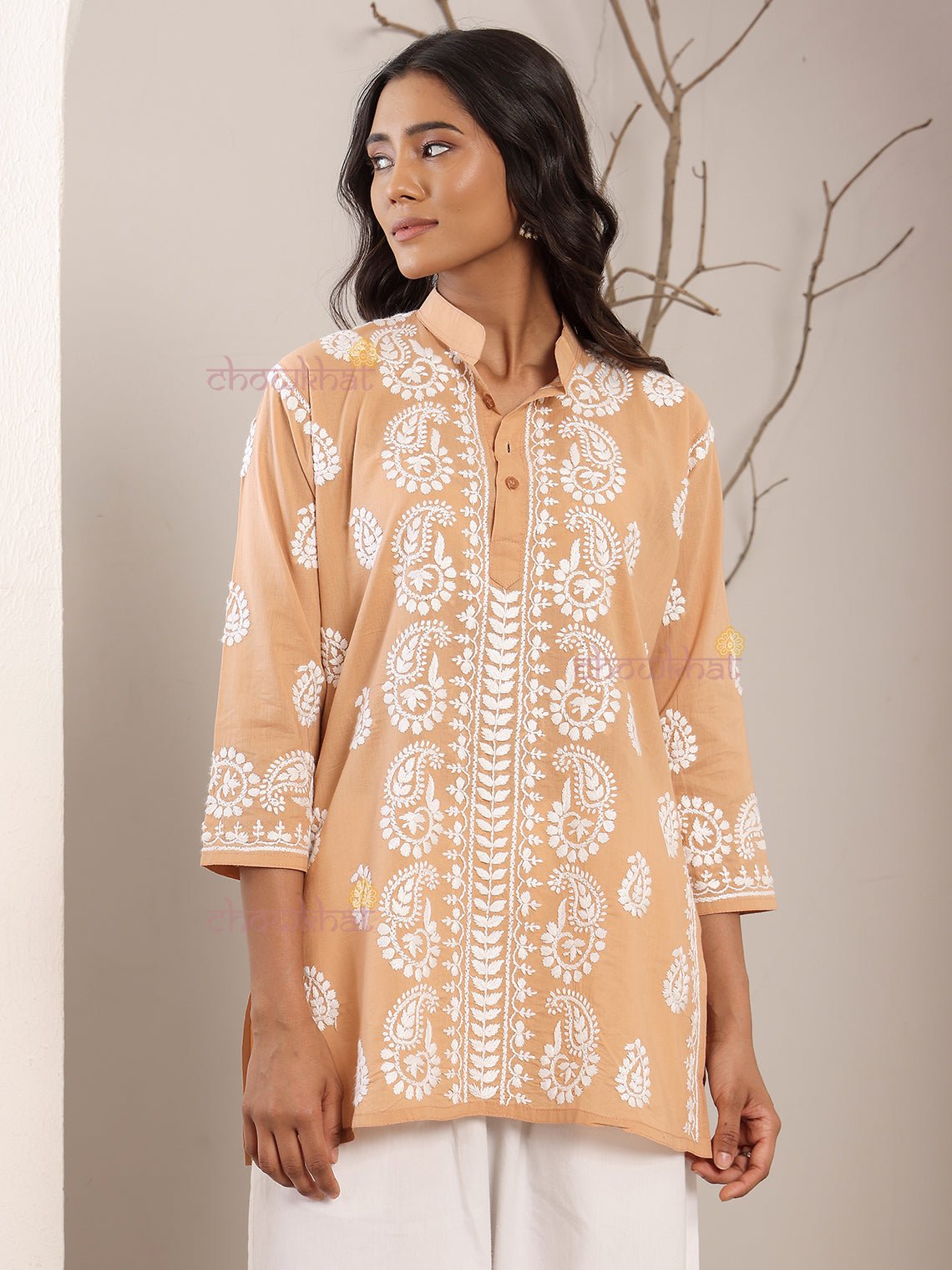 Anvi Cotton Short Straight Chikankari Kurti - Chowkhat Lifestyle