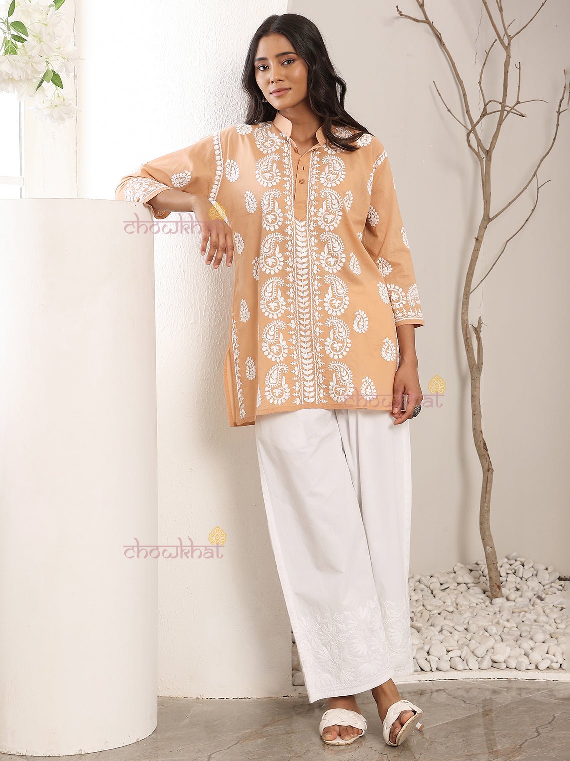 Anvi Cotton Short Straight Chikankari Kurti - Chowkhat Lifestyle
