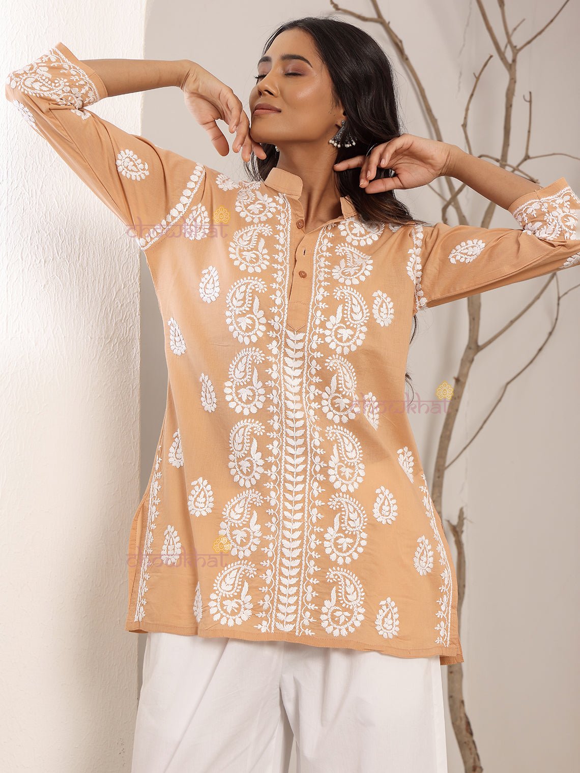 Anvi Cotton Short Straight Chikankari Kurti - Chowkhat Lifestyle