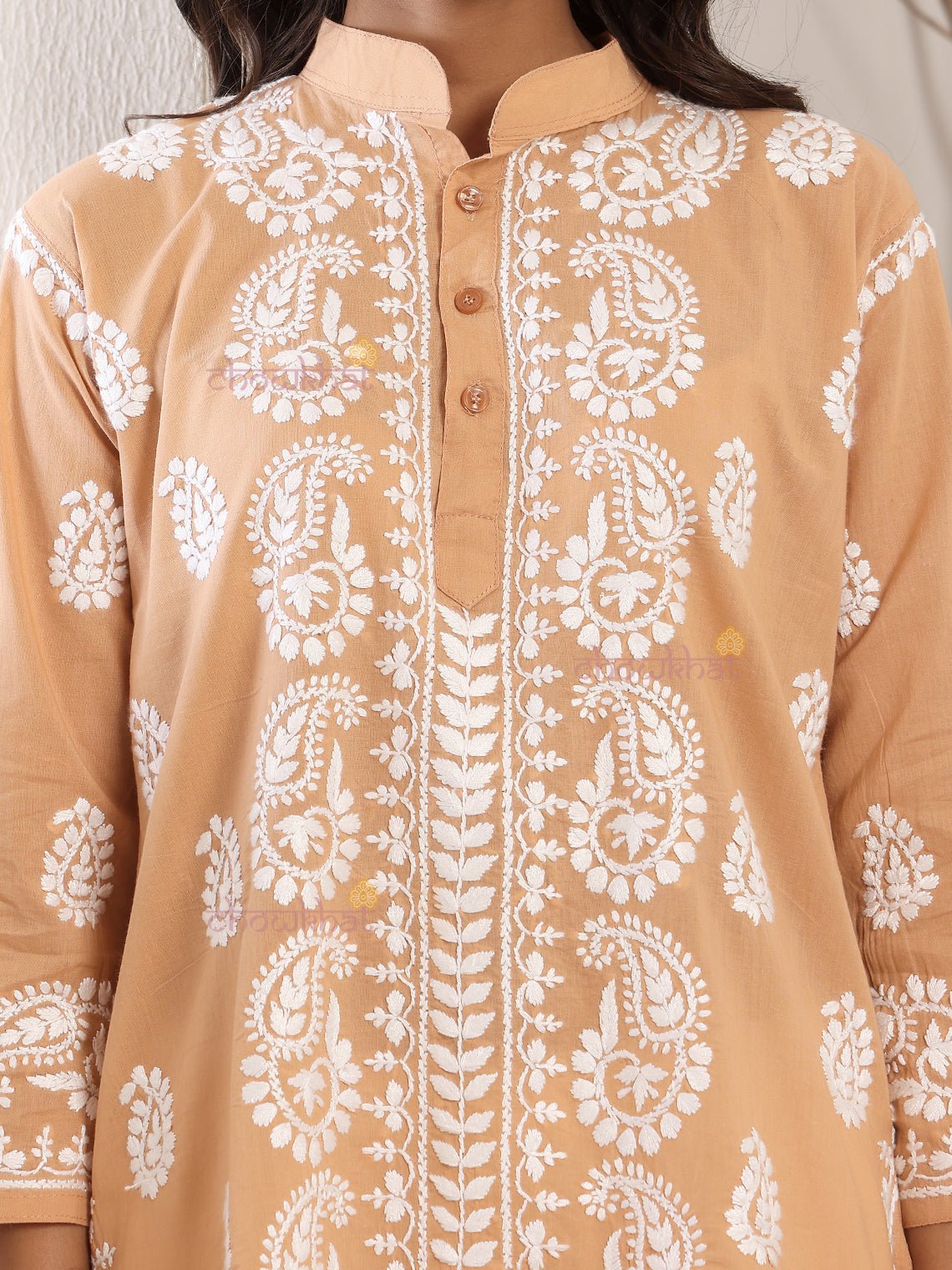 Anvi Cotton Short Straight Chikankari Kurti - Chowkhat Lifestyle
