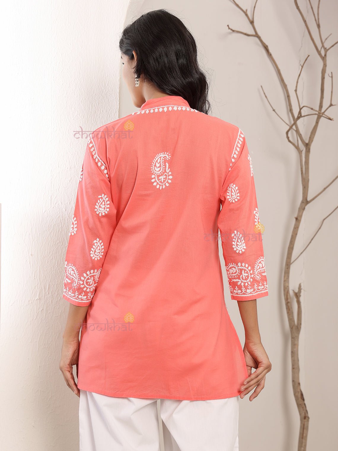 Anvi Cotton Short Straight Chikankari Kurti - Chowkhat Lifestyle
