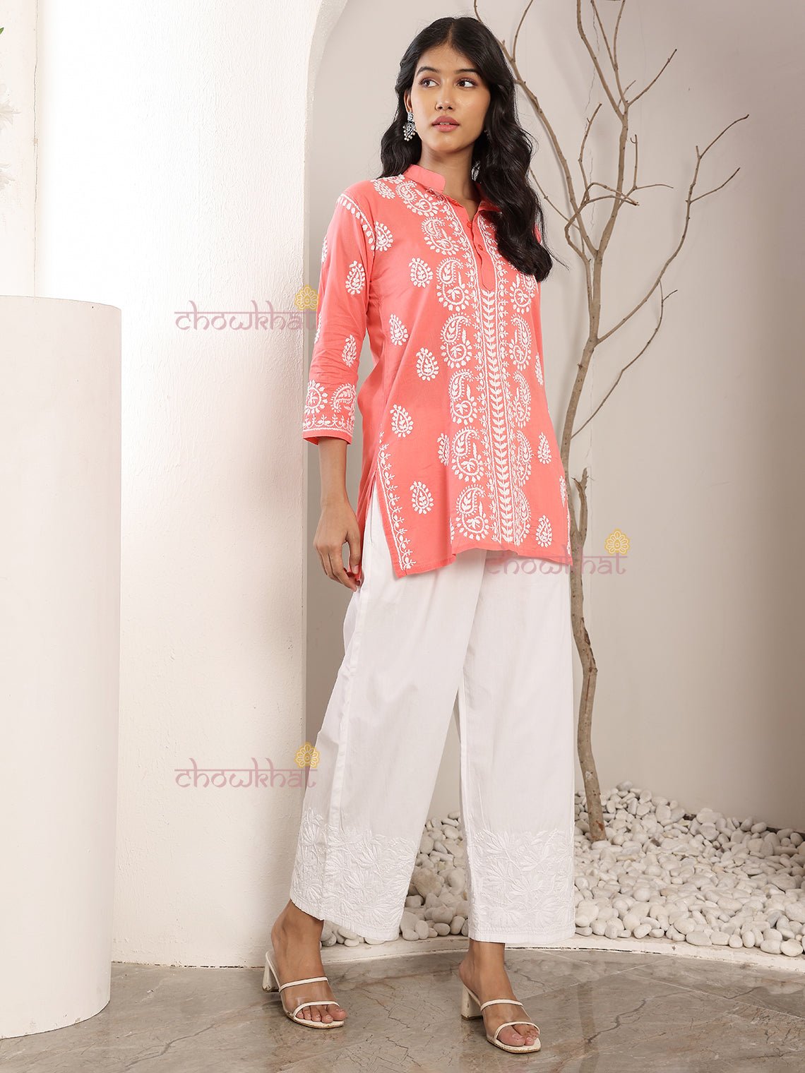 Anvi Cotton Short Straight Chikankari Kurti - Chowkhat Lifestyle