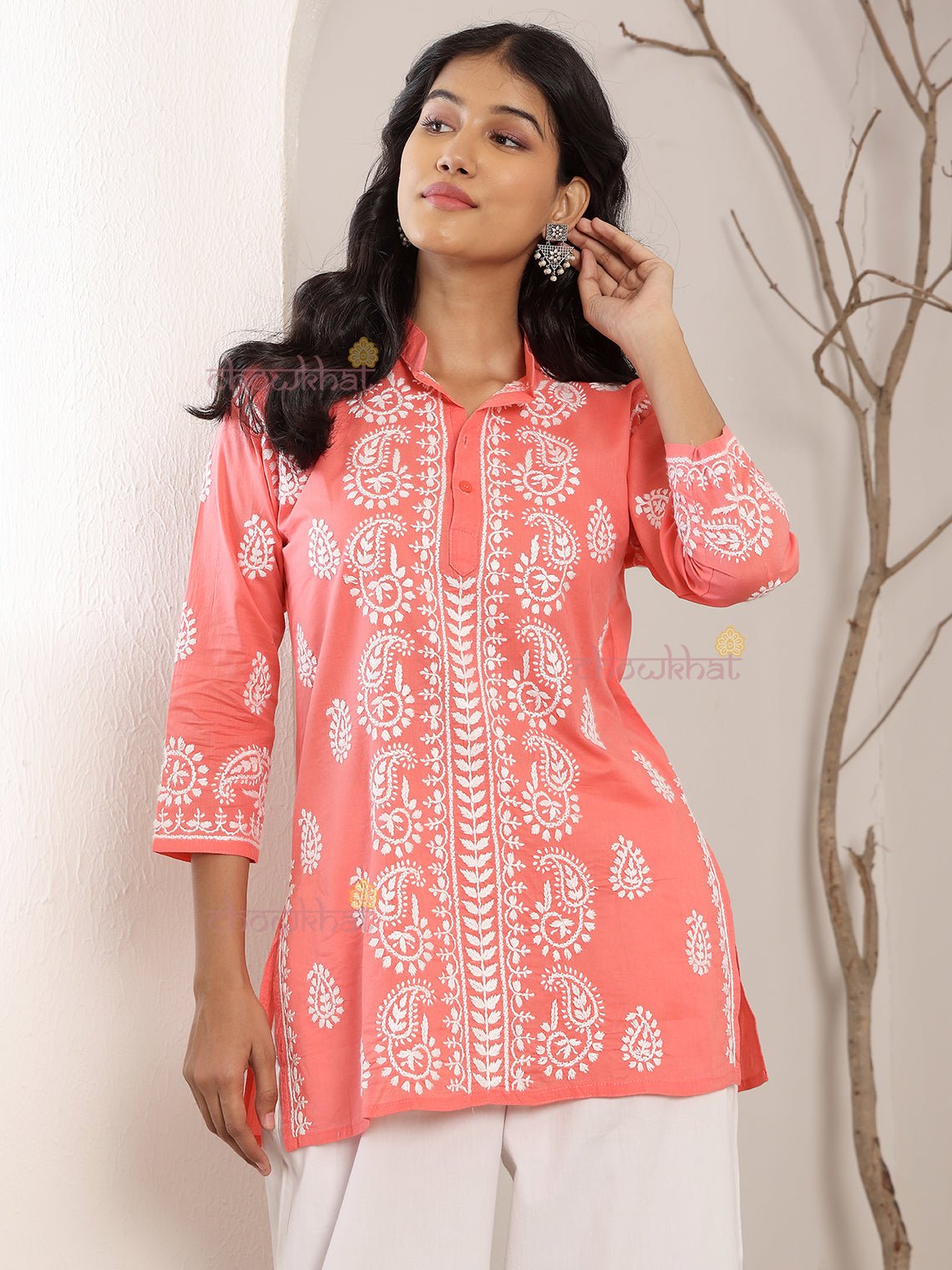 Anvi Cotton Short Straight Chikankari Kurti - Chowkhat Lifestyle