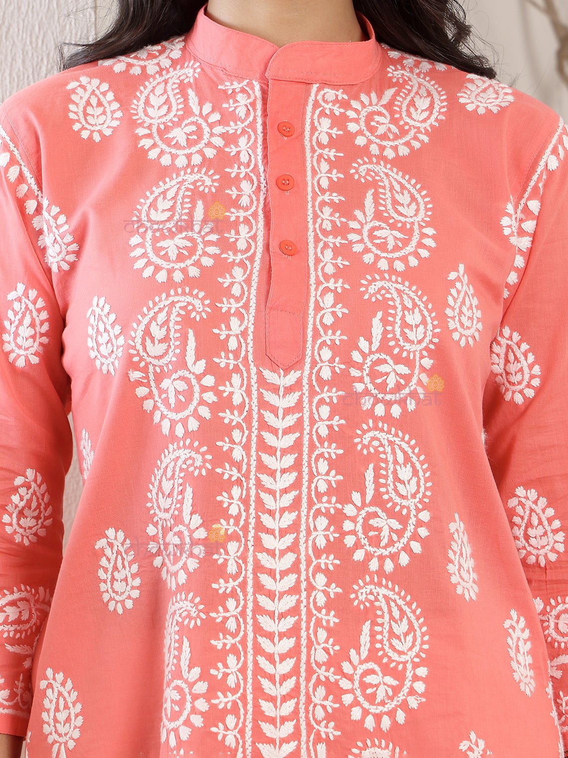 Anvi Cotton Short Straight Chikankari Kurti - Chowkhat Lifestyle