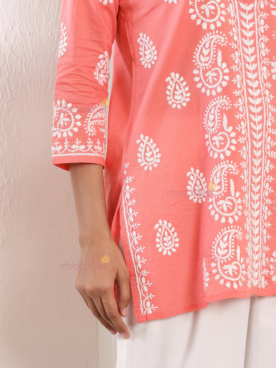 Anvi Cotton Short Straight Chikankari Kurti - Chowkhat Lifestyle