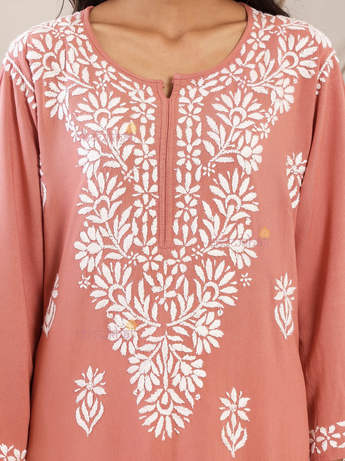 Tisha Straight Rayon Chikankari Long Kurti - Chowkhat Lifestyle