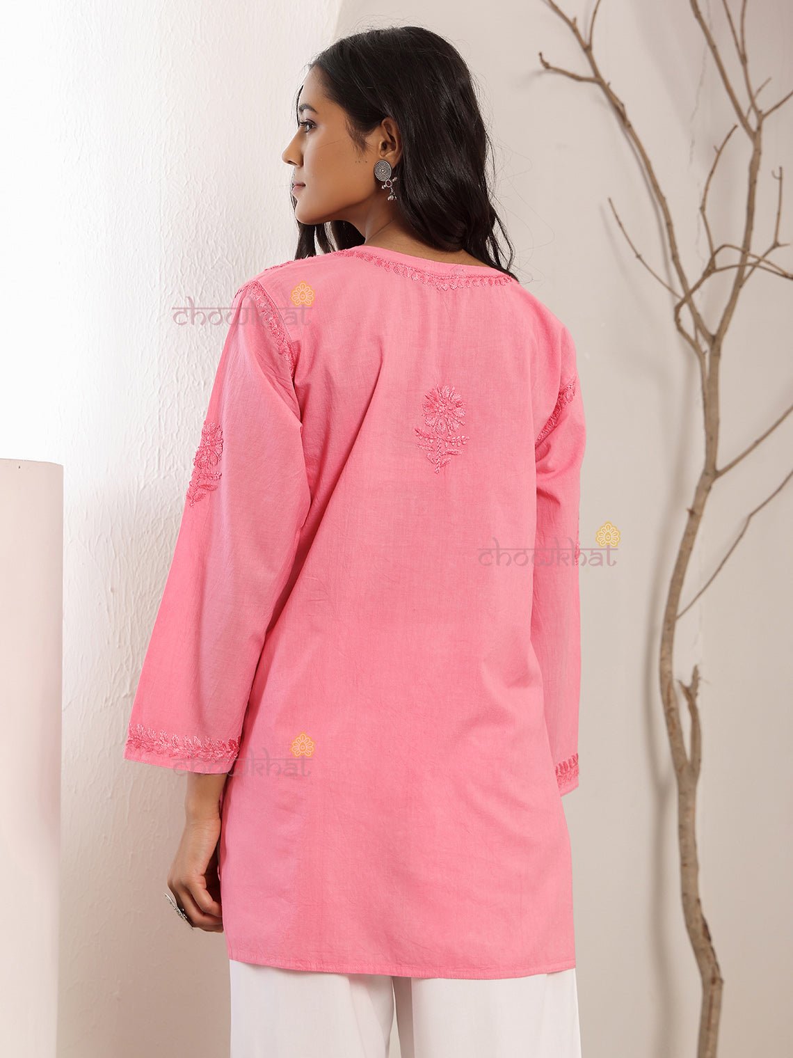 Tiya Cotton Straight Short Chikankari Kurti - Chowkhat Lifestyle