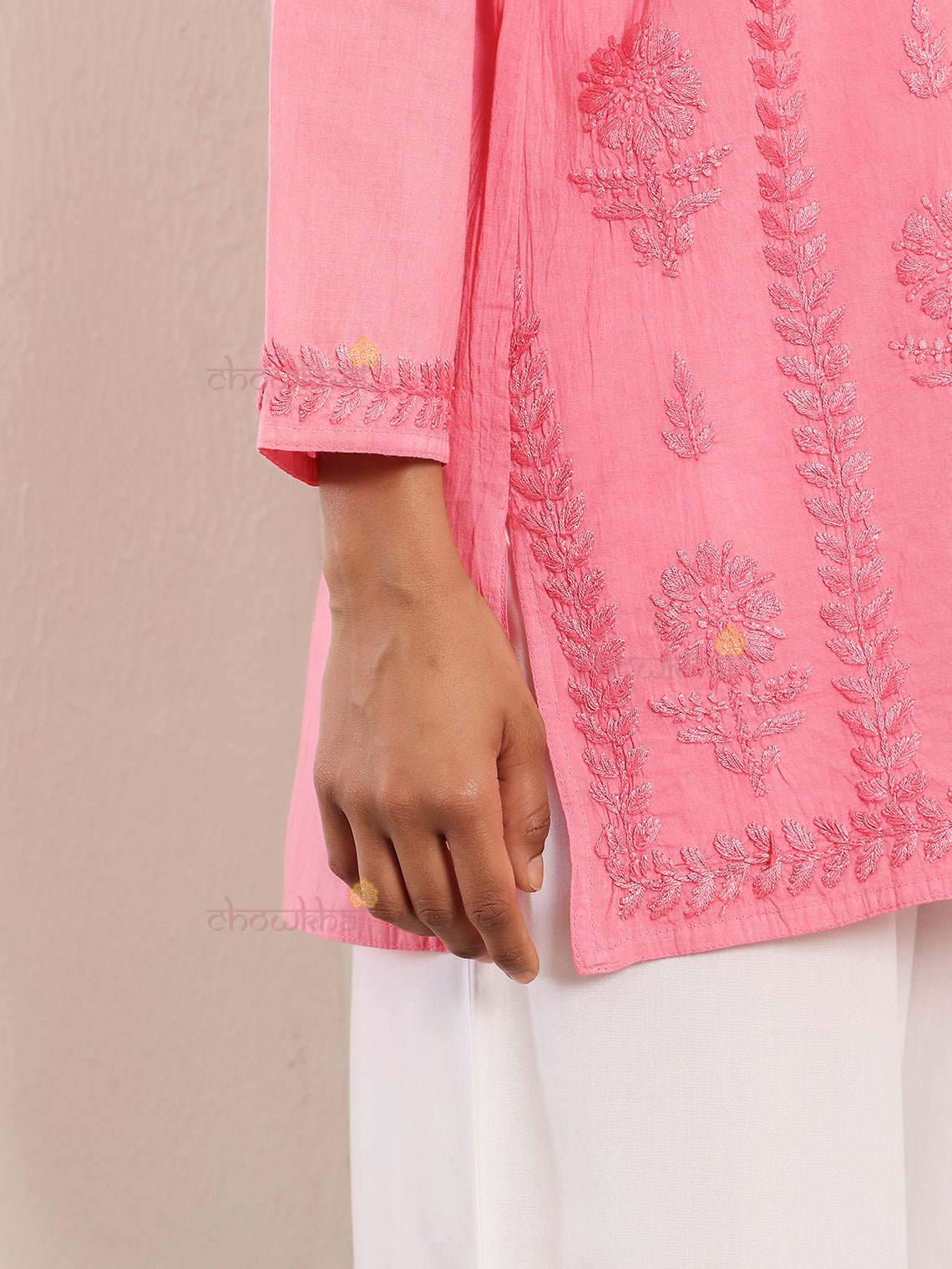 Tiya Cotton Straight Short Chikankari Kurti - Chowkhat Lifestyle