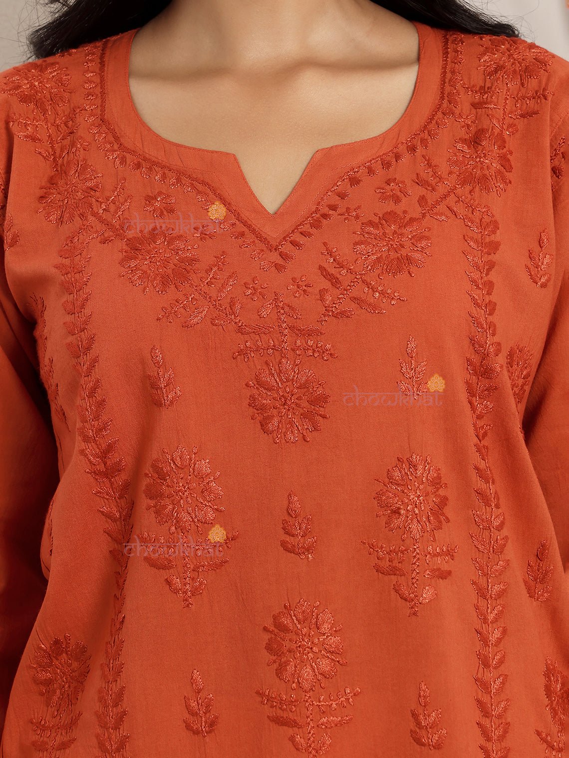 Tiya Cotton Straight Short Chikankari Kurti - Chowkhat Lifestyle