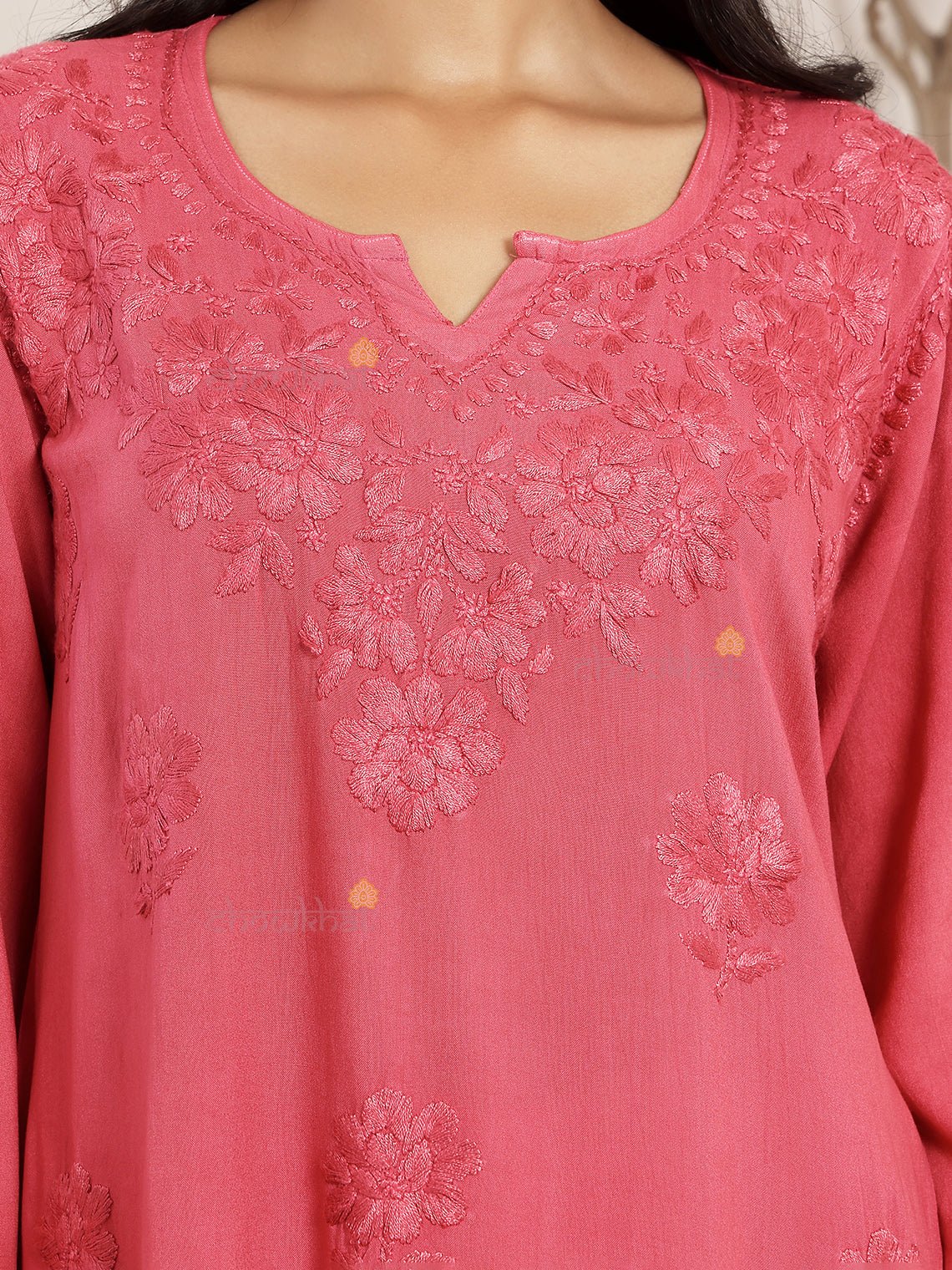 Ayla Straight Long Rayon Chikankari Kurti - Chowkhat Lifestyle