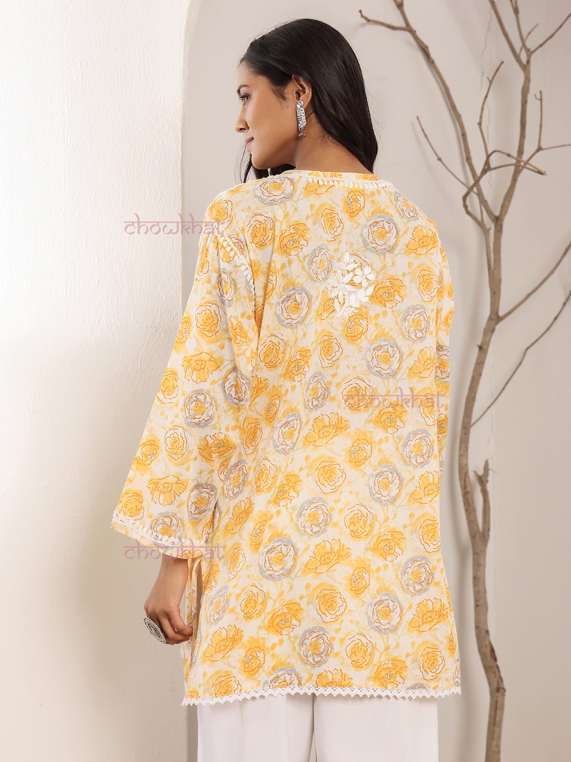 Charvi Mul Cotton Straight Short Chikankari Kurti - Chowkhat Lifestyle