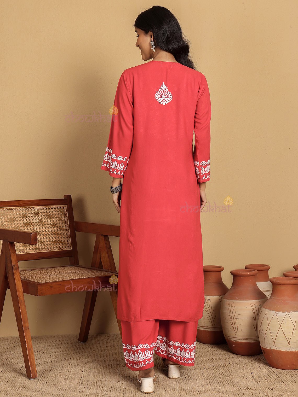 Alia Premium Rayon Straight Chikankari Kurti & Palazzo Set - Chowkhat Lifestyle