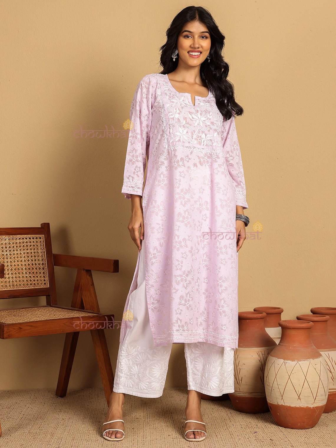 Vanya Mul Cotton Straight Chikankari Kurti - Chowkhat Lifestyle