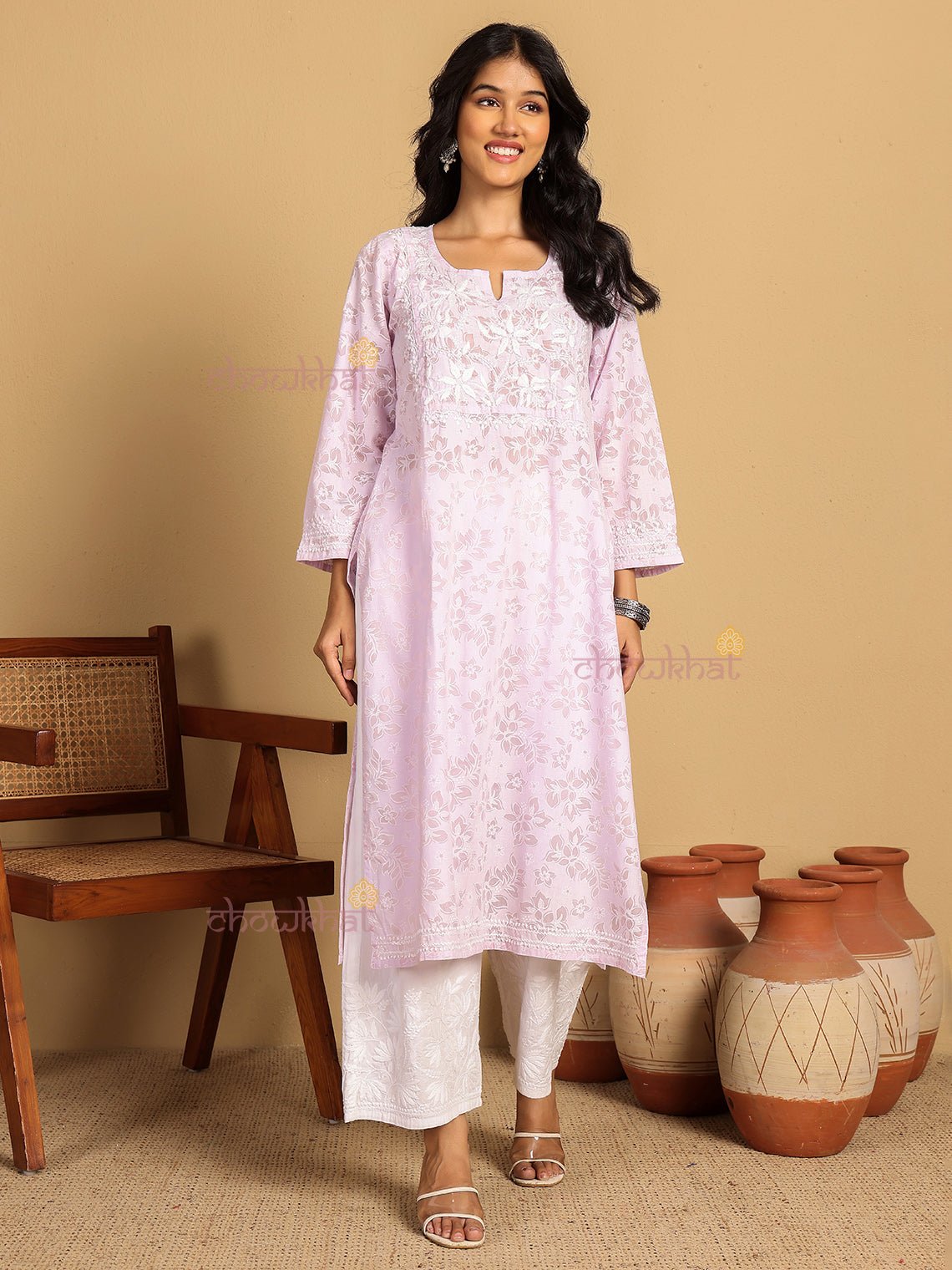 Vanya Mul Cotton Straight Chikankari Kurti - Chowkhat Lifestyle