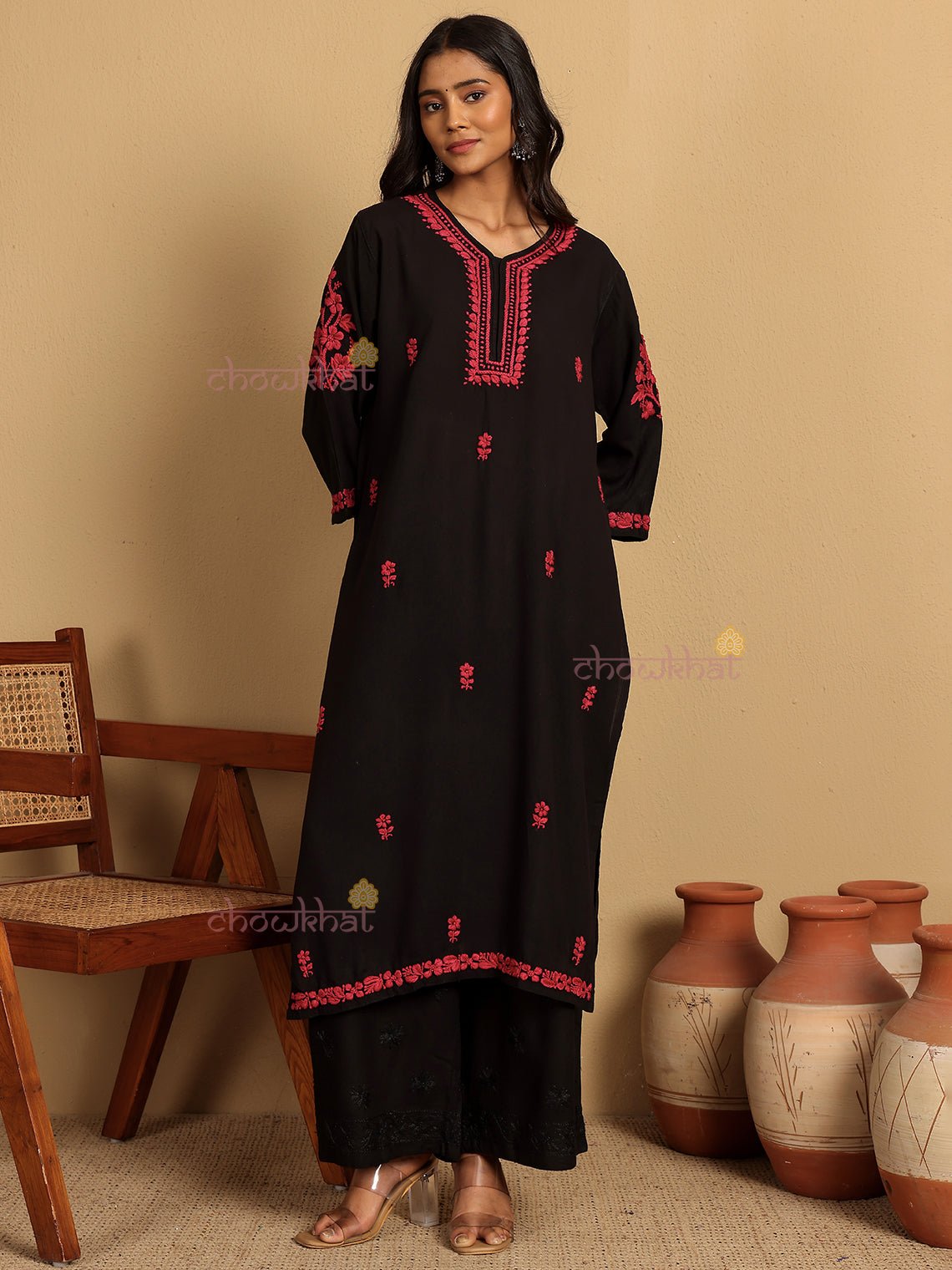 Anam Premium Rayon Straight Chikankari Kurti - Chowkhat Lifestyle