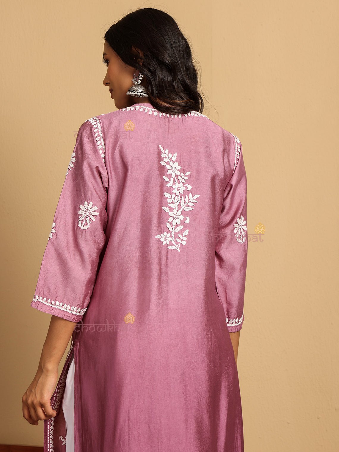Aira Premium Chanderi Straight Chikankari Kurti - Chowkhat Lifestyle