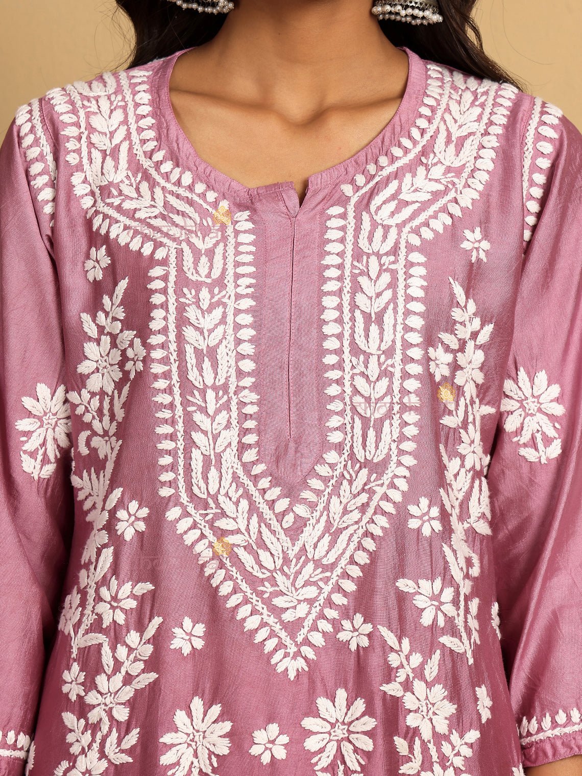 Aira Premium Chanderi Straight Chikankari Kurti - Chowkhat Lifestyle