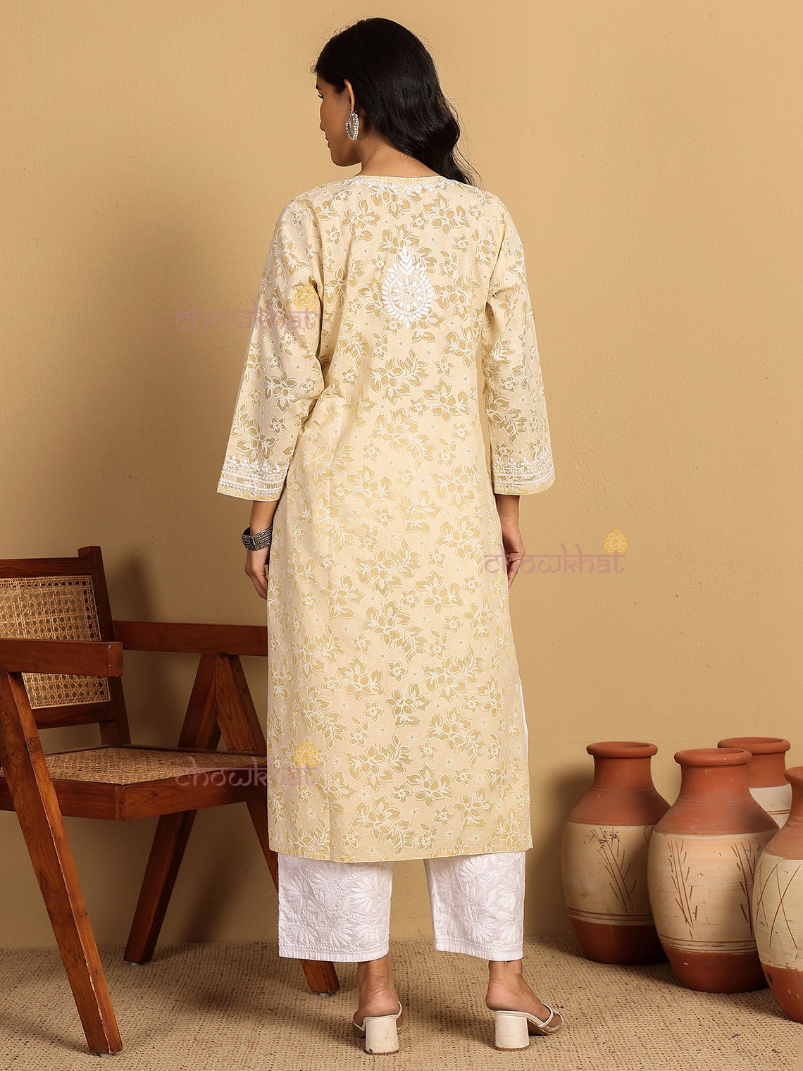 Vanya Mul Cotton Straight Chikankari Kurti - Chowkhat Lifestyle