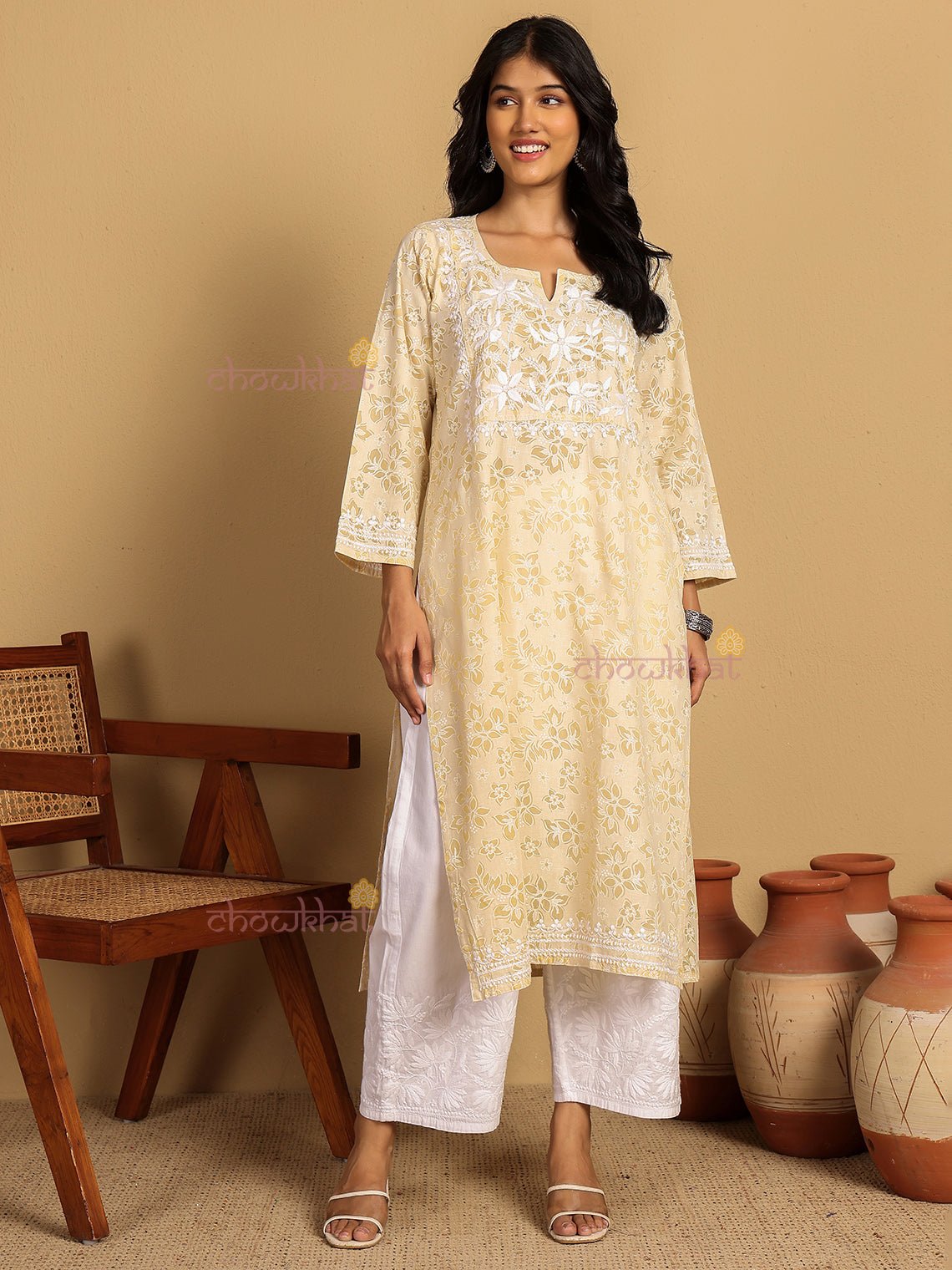 Vanya Mul Cotton Straight Chikankari Kurti - Chowkhat Lifestyle