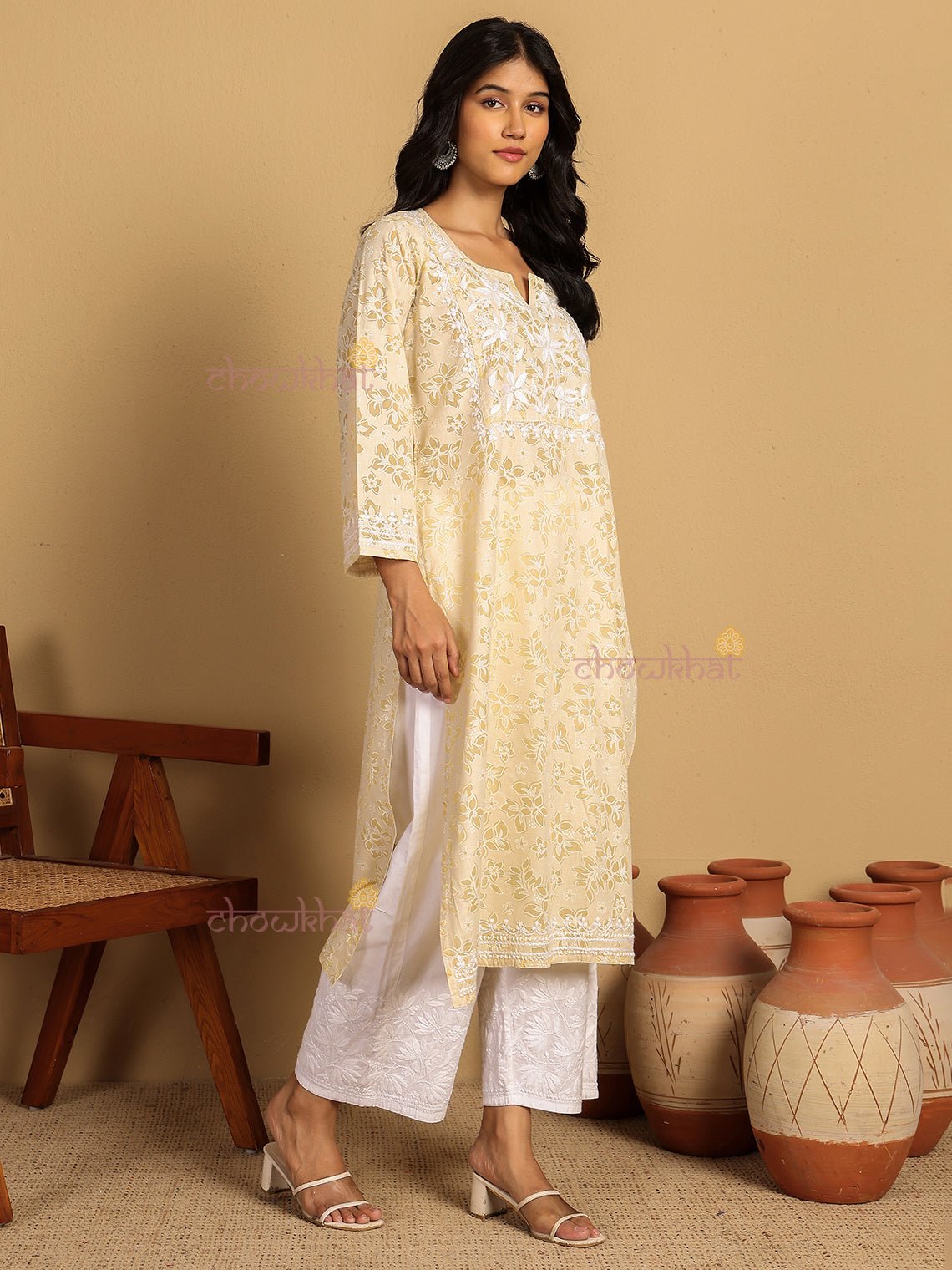 Vanya Mul Cotton Straight Chikankari Kurti - Chowkhat Lifestyle