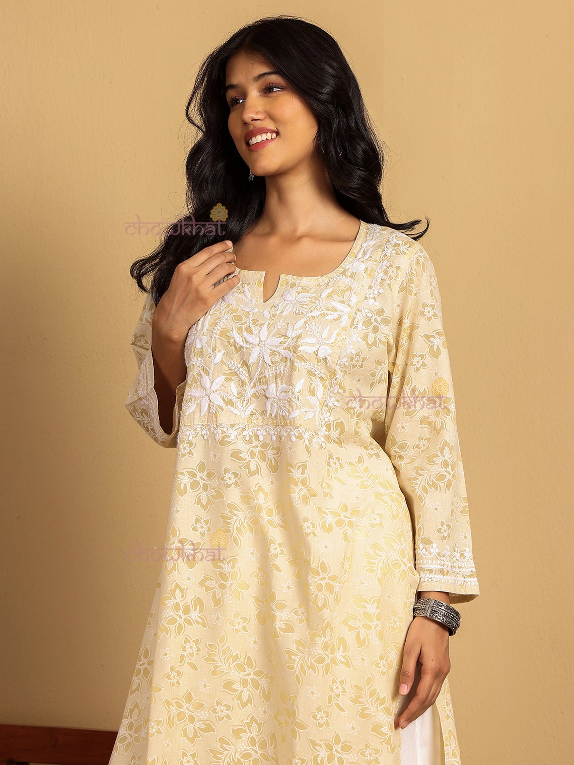 Vanya Mul Cotton Straight Chikankari Kurti - Chowkhat Lifestyle