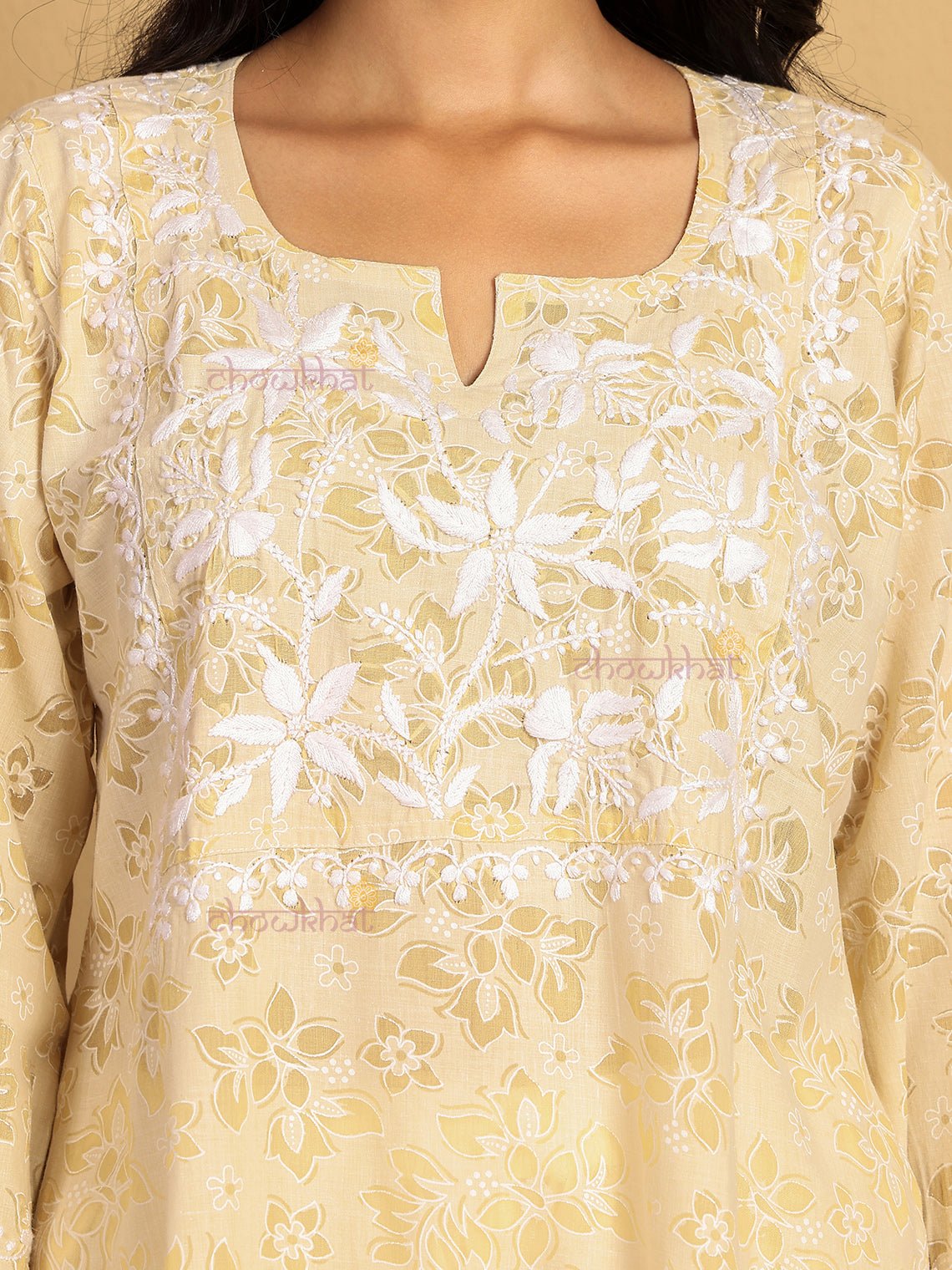 Vanya Mul Cotton Straight Chikankari Kurti - Chowkhat Lifestyle