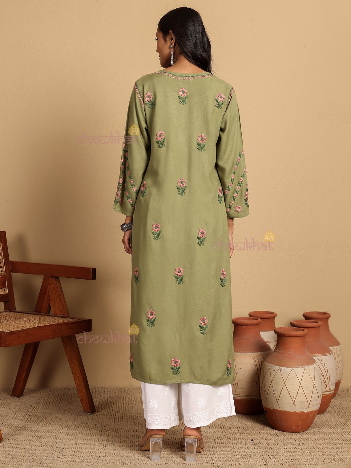 Aqsa Premium Rayon Straight Chikankari Kurti - Chowkhat Lifestyle