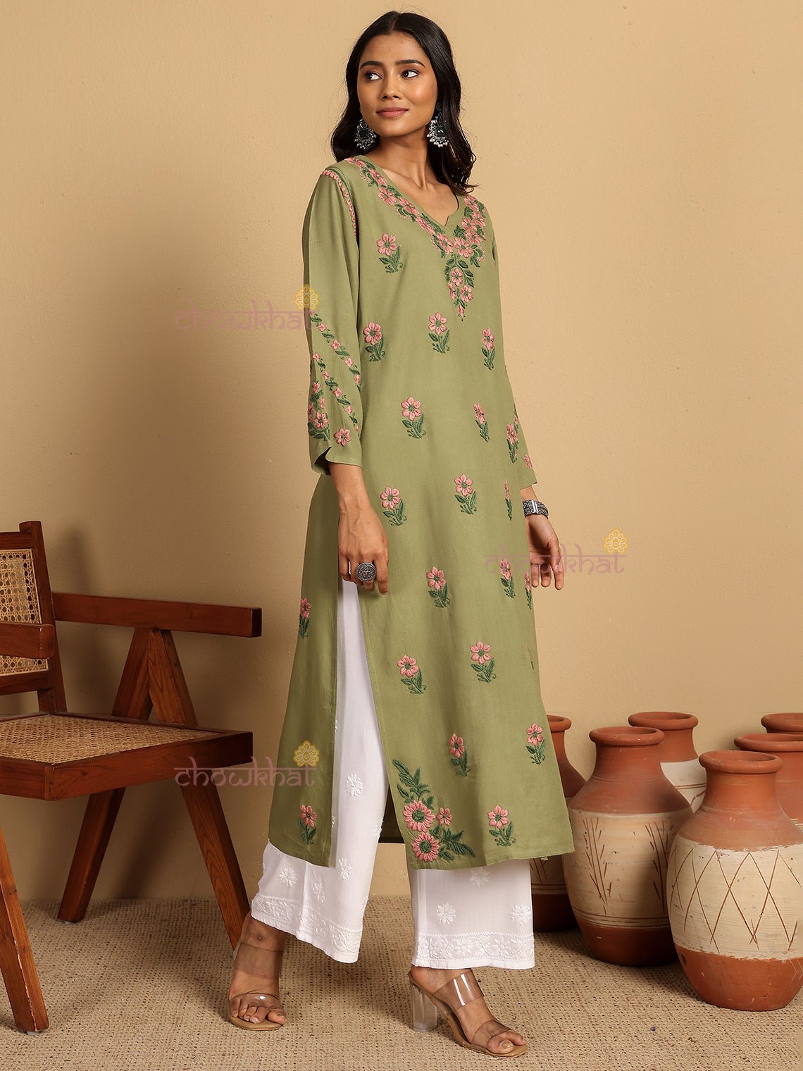 Aqsa Premium Rayon Straight Chikankari Kurti - Chowkhat Lifestyle