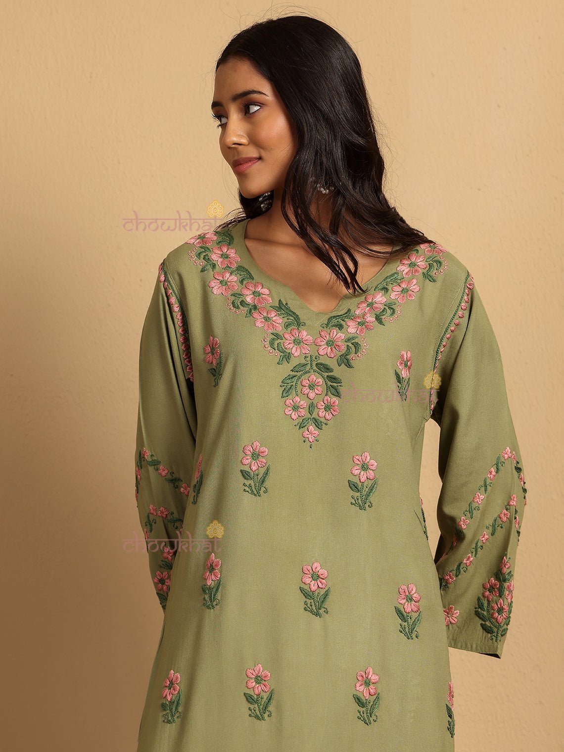 Aqsa Premium Rayon Straight Chikankari Kurti - Chowkhat Lifestyle