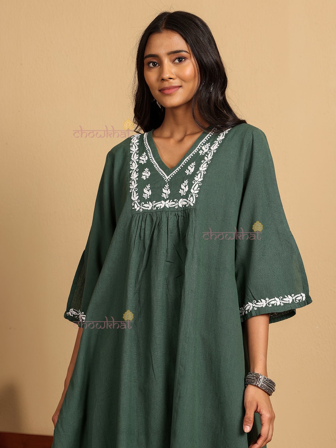 Aarvi Cotton Flex Hand Embroidered Chikankari Kurti & Palazzo Set - Chowkhat Lifestyle