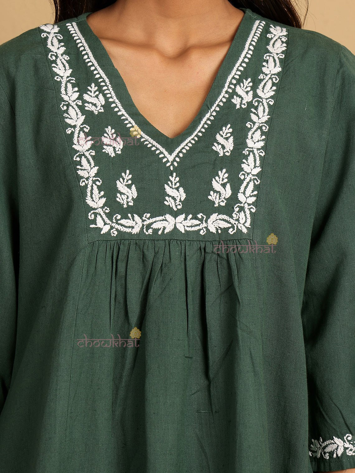 Aarvi Cotton Flex Hand Embroidered Chikankari Kurti & Palazzo Set - Chowkhat Lifestyle