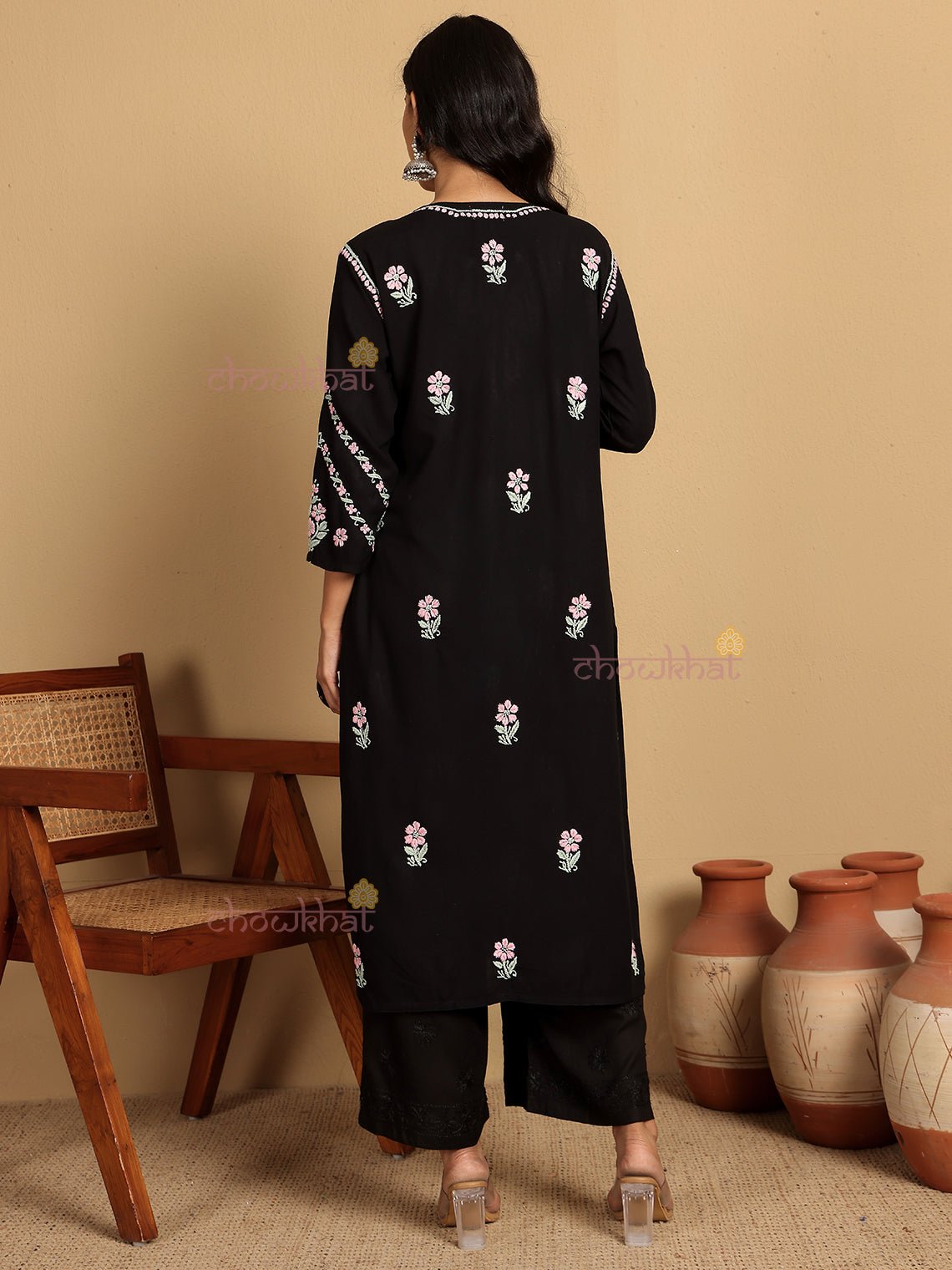 Aqsa Premium Rayon Straight Chikankari Kurti - Chowkhat Lifestyle