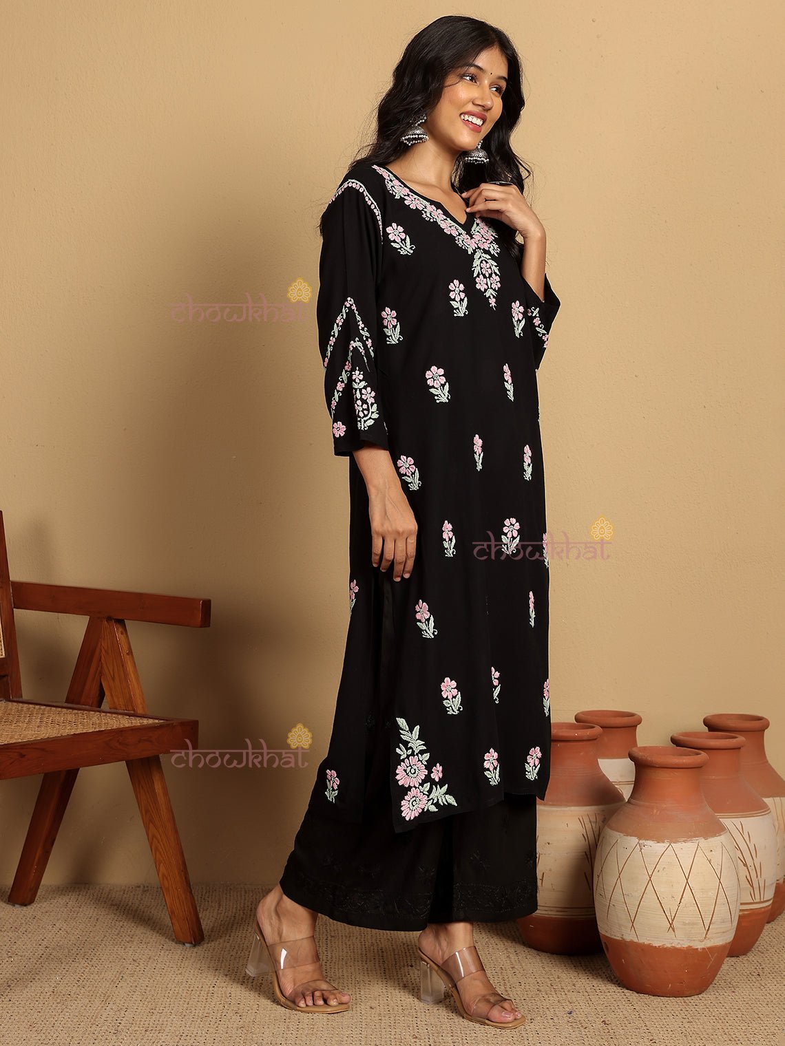 Aqsa Premium Rayon Straight Chikankari Kurti - Chowkhat Lifestyle