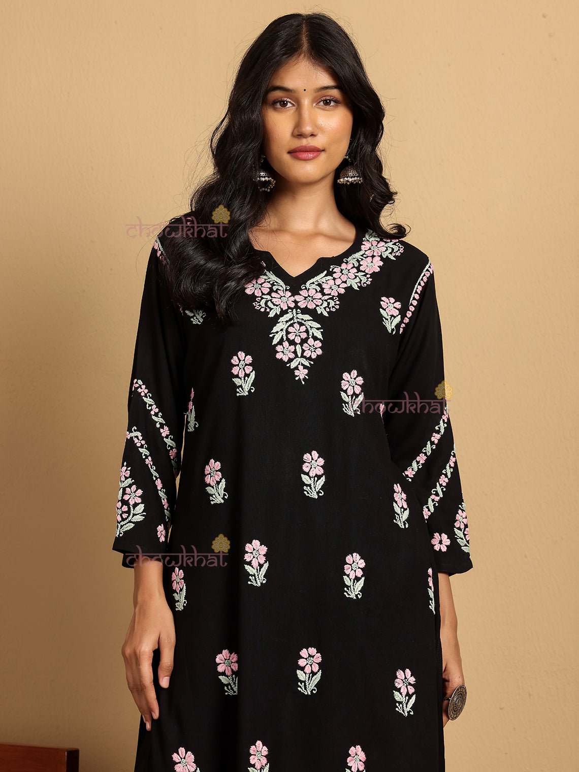 Aqsa Premium Rayon Straight Chikankari Kurti - Chowkhat Lifestyle
