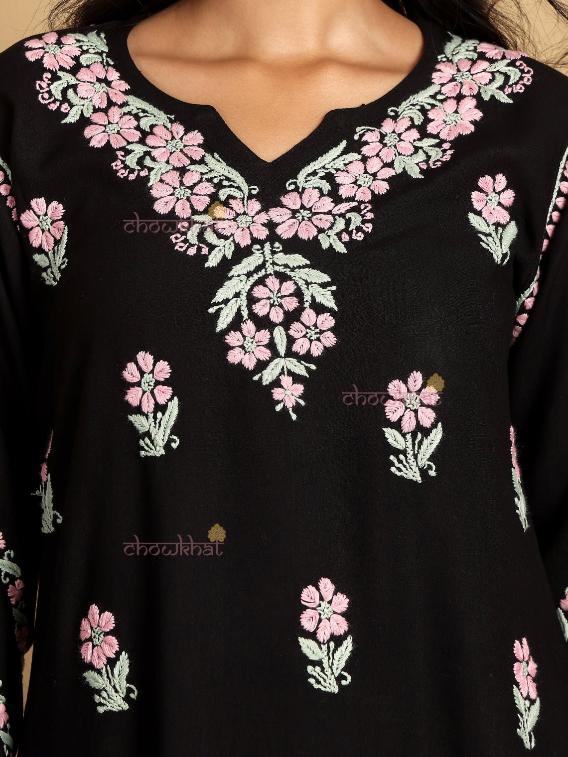 Aqsa Premium Rayon Straight Chikankari Kurti - Chowkhat Lifestyle