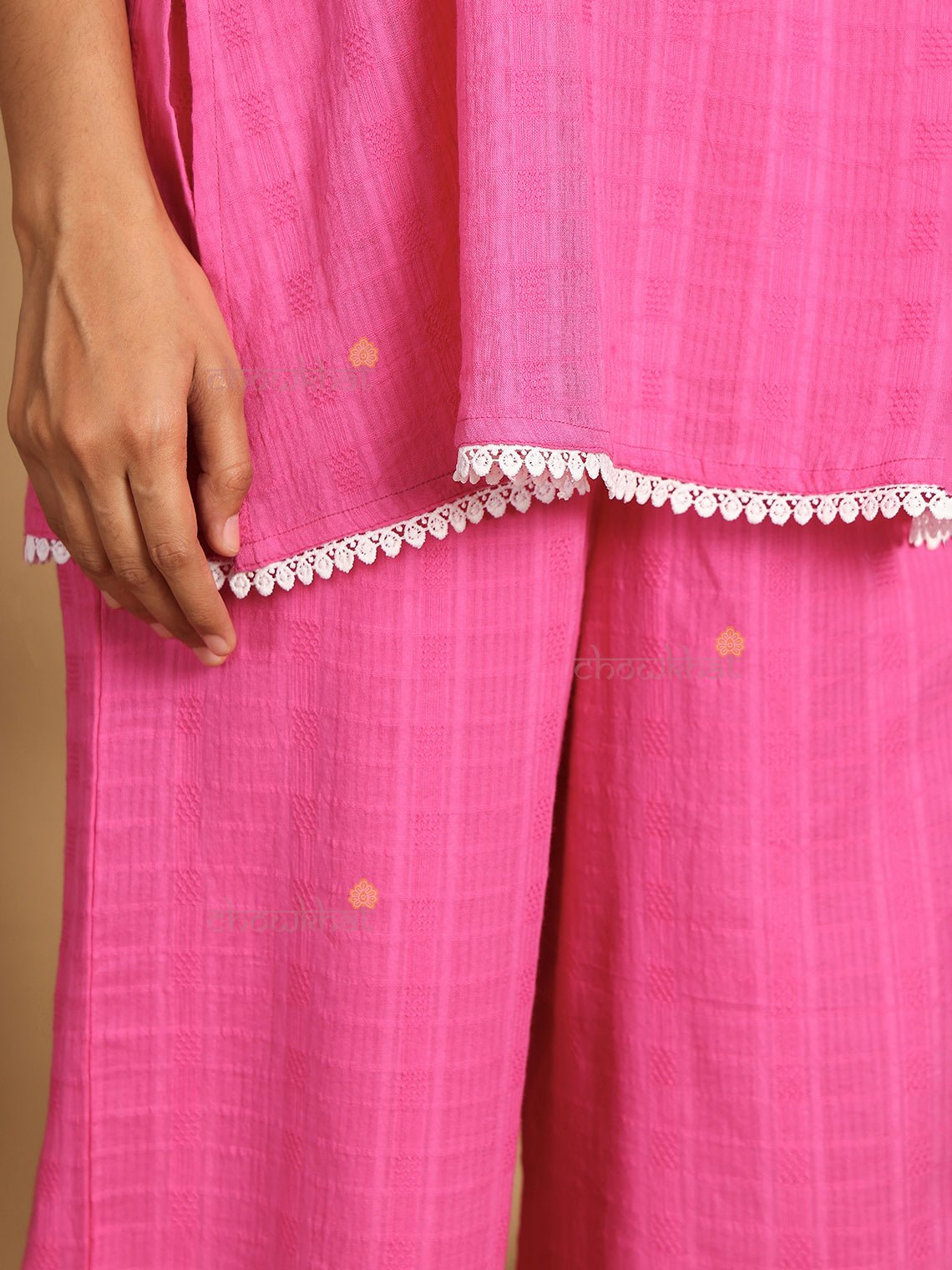 Geet Slub Cotton Co - ord Set With Lace Detailing - Chowkhat Lifestyle