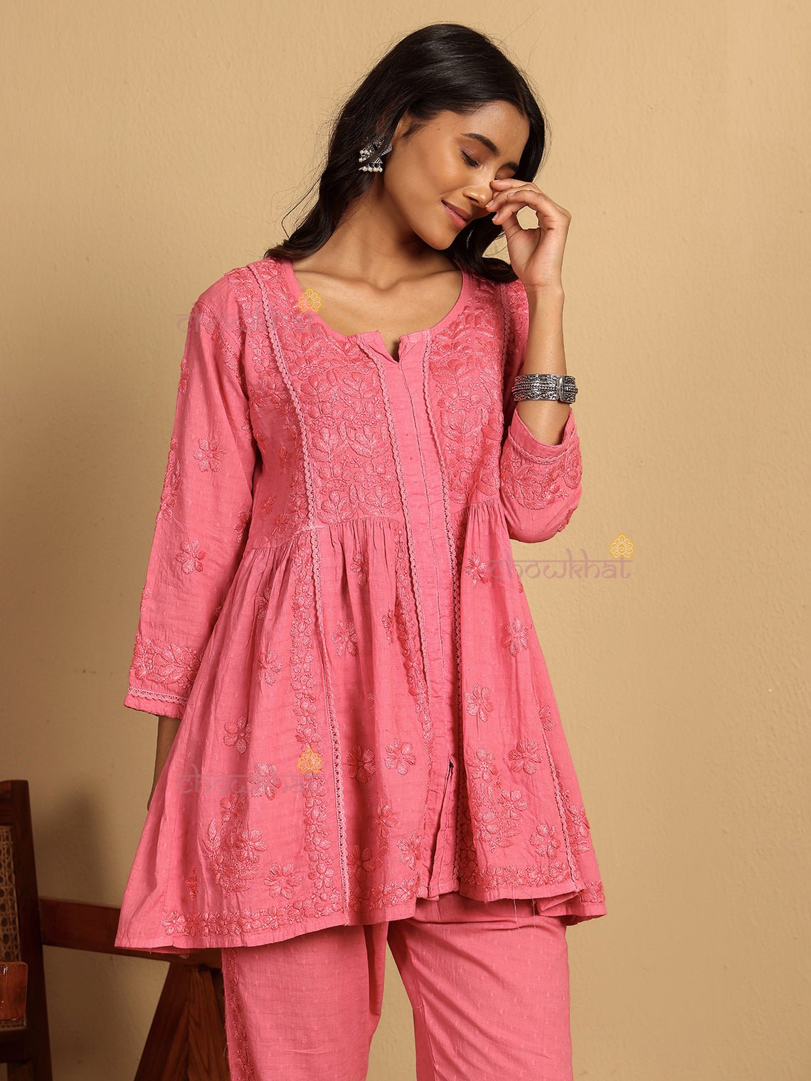 Arika Mul Cotton Hand Embroidered Chikankari Kurti & Palazzo Set - Chowkhat Lifestyle